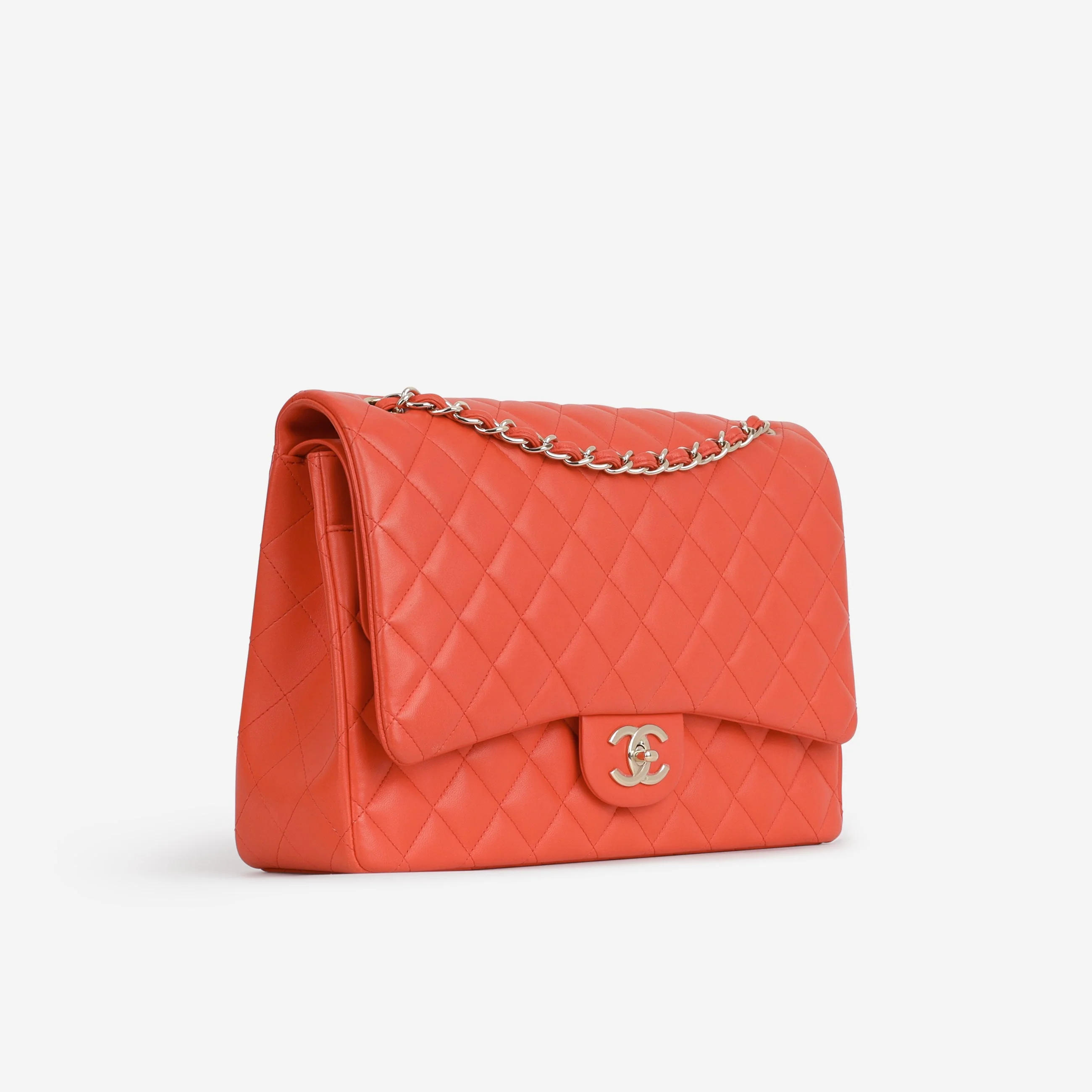 Chanel Classic Maxi Double Flap - Coral Lambskin | Champagne Gold Hardware - Image 2