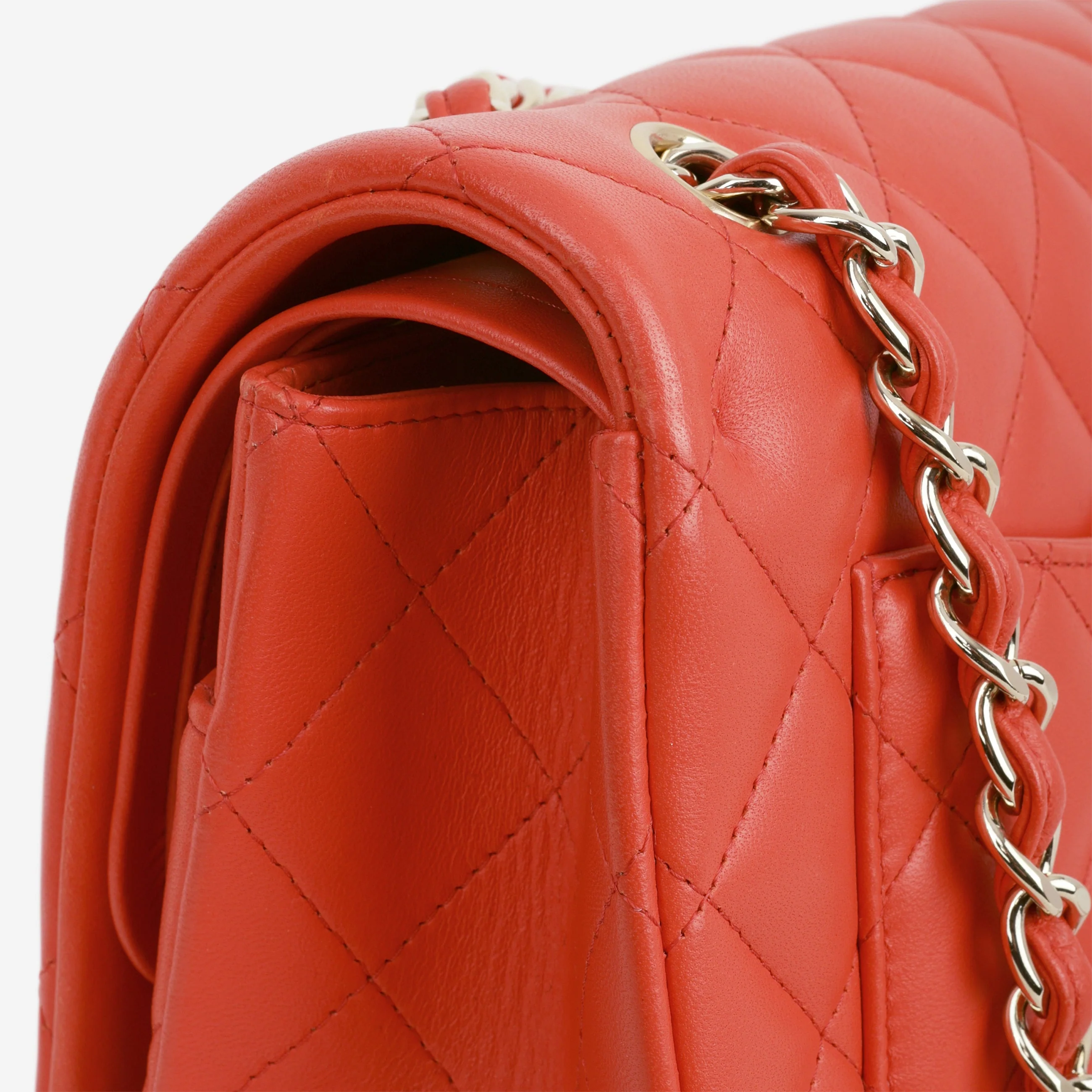 Chanel Classic Maxi Double Flap - Coral Lambskin | Champagne Gold Hardware - Image 9