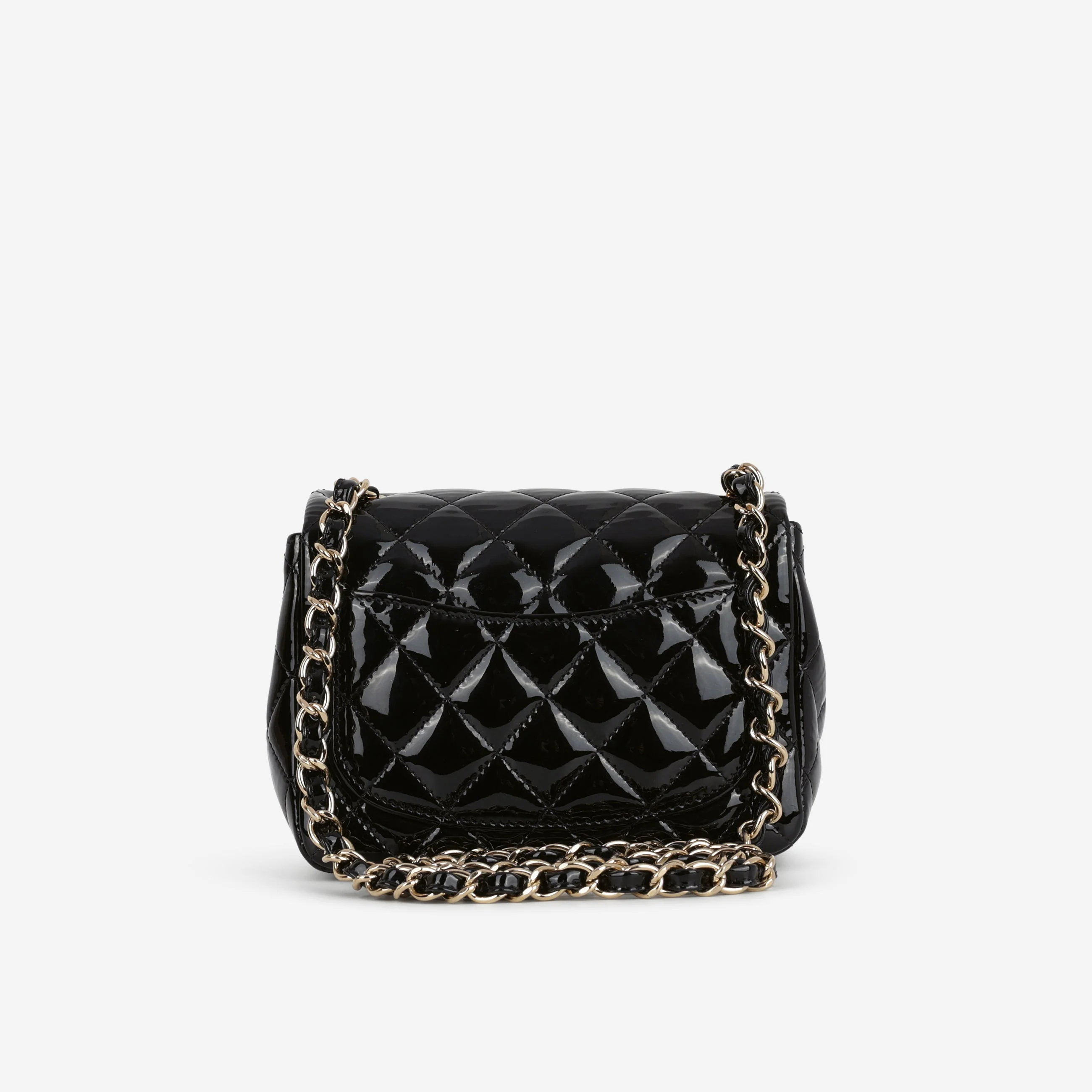 Chanel Classic Mini Flap Square - Black Patent | Champagne Gold Hardware - Image 4