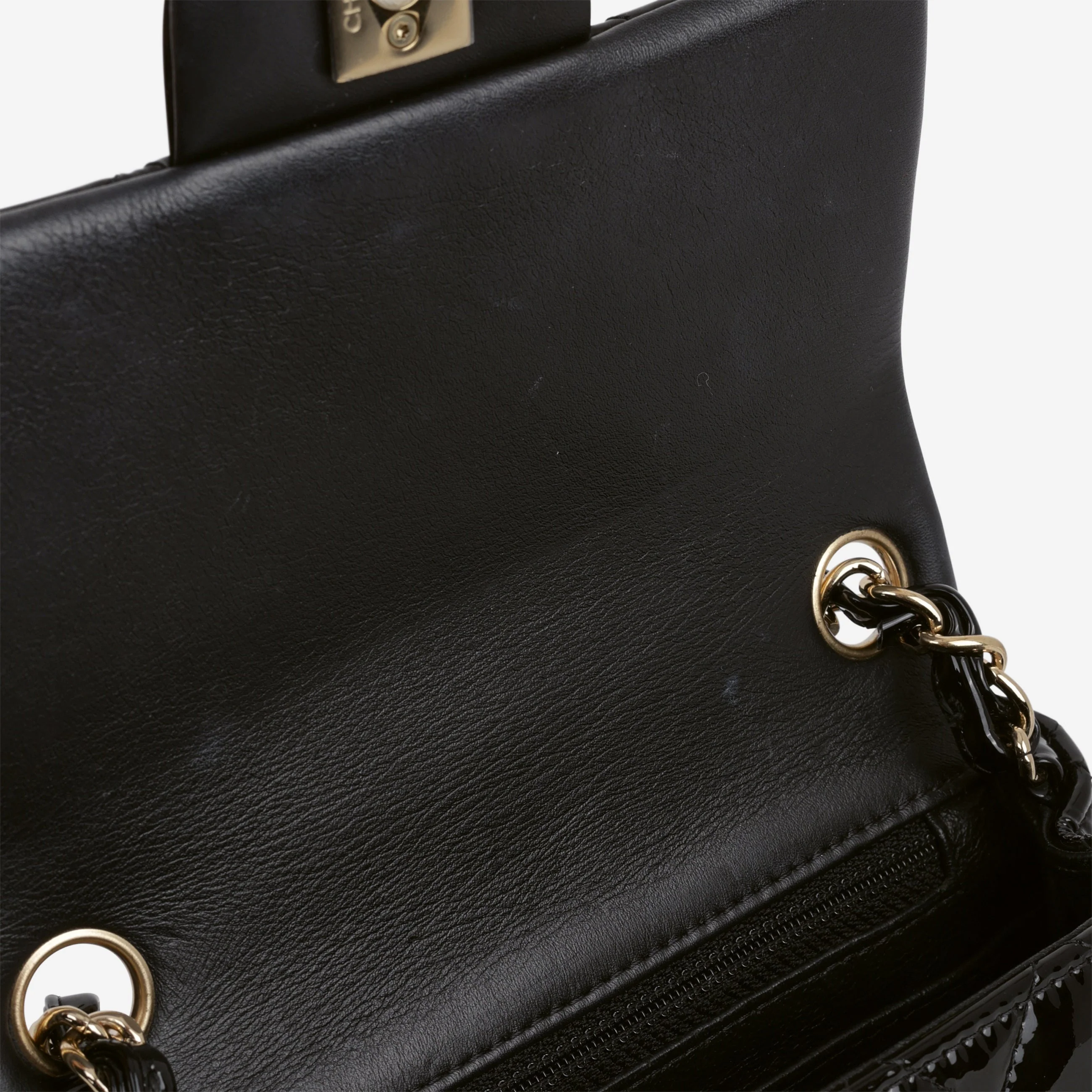 Chanel Classic Mini Flap Square - Black Patent | Champagne Gold Hardware - Image 5