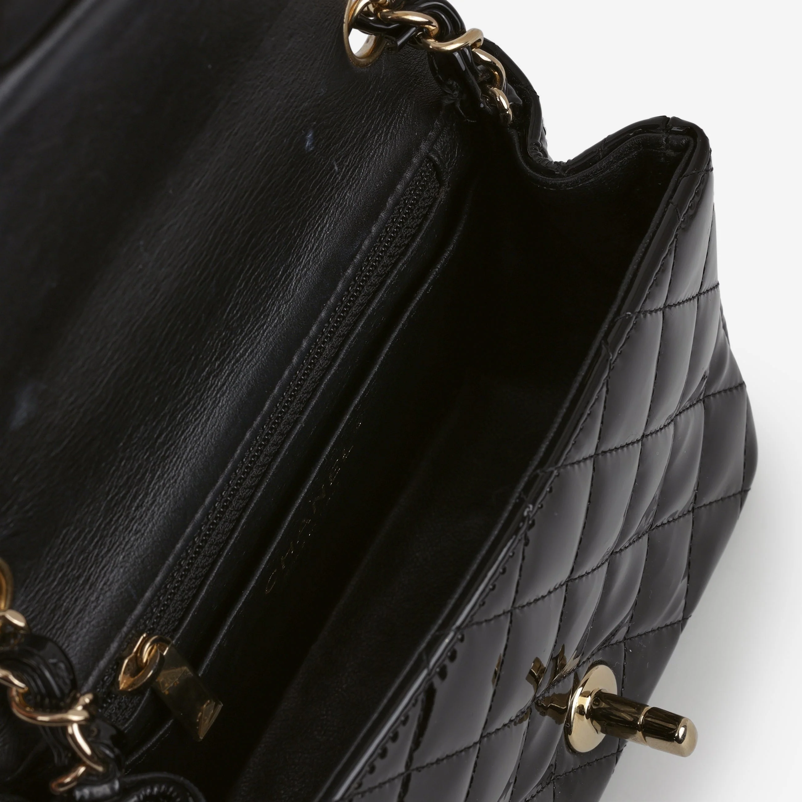 Chanel Classic Mini Flap Square - Black Patent | Champagne Gold Hardware - Image 6