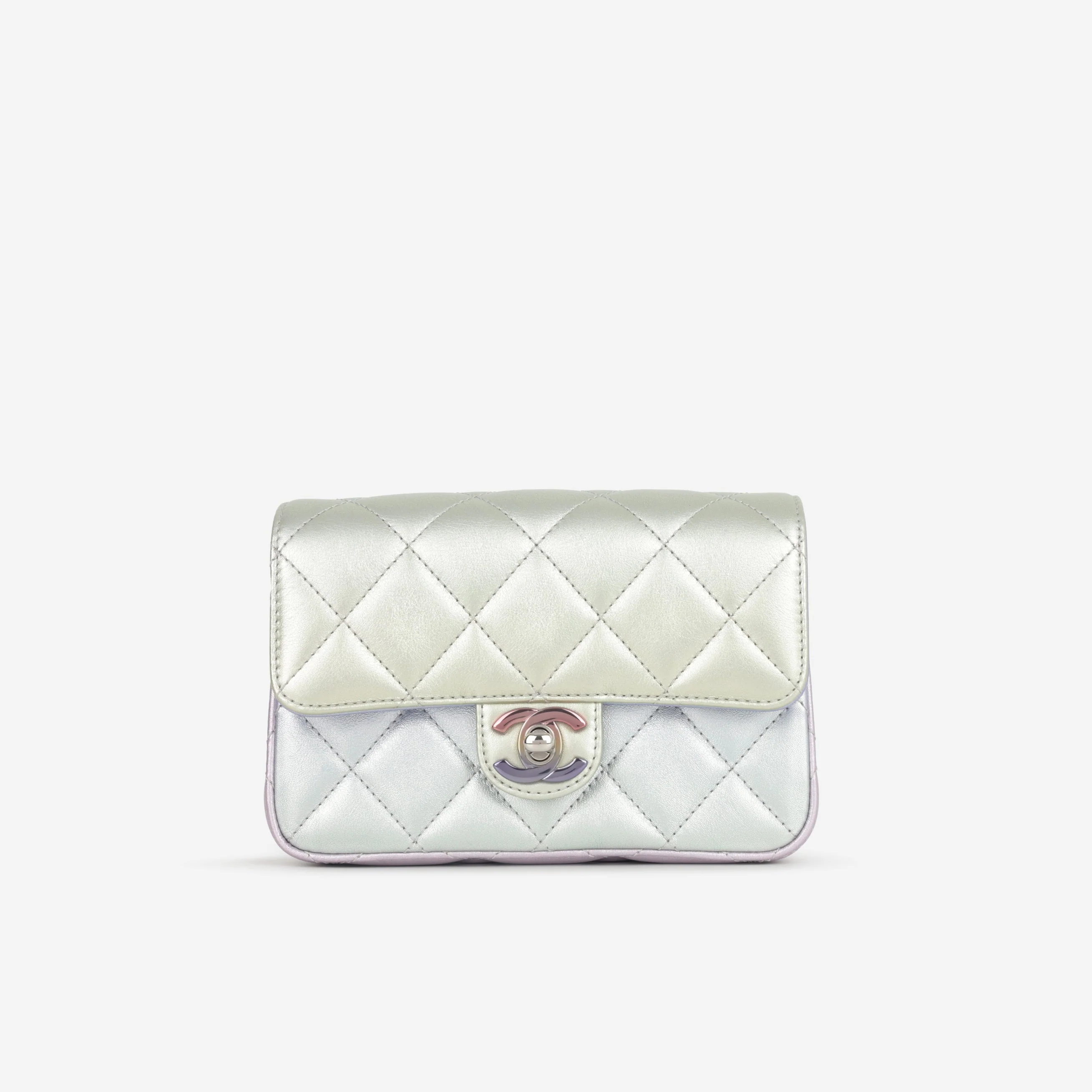 Chanel Classic Mini Wristlet Clutch - Iridescent Rainbow Calfskin | Silver Hardware