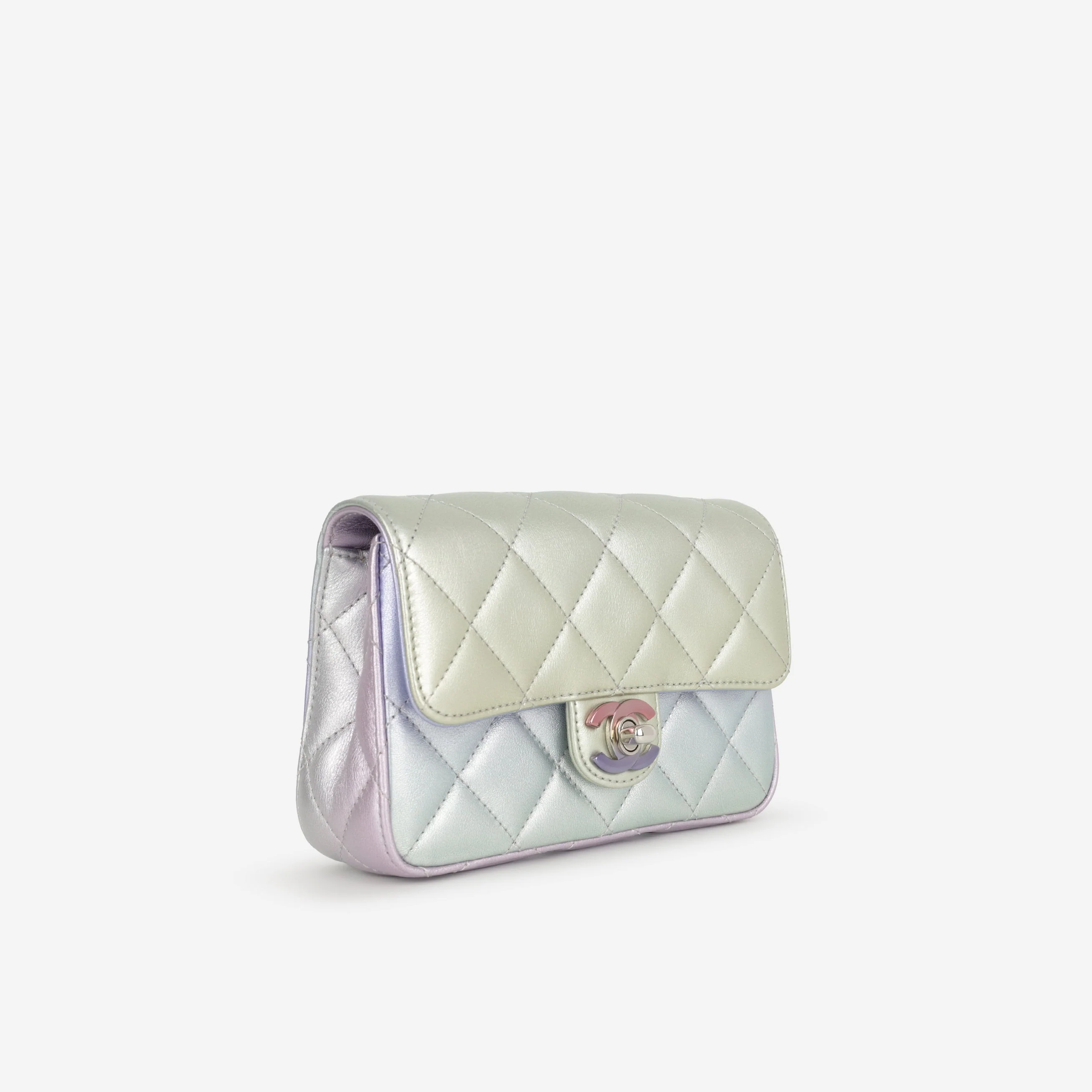 Chanel Classic Mini Wristlet Clutch - Iridescent Rainbow Calfskin | Silver Hardware - Image 2