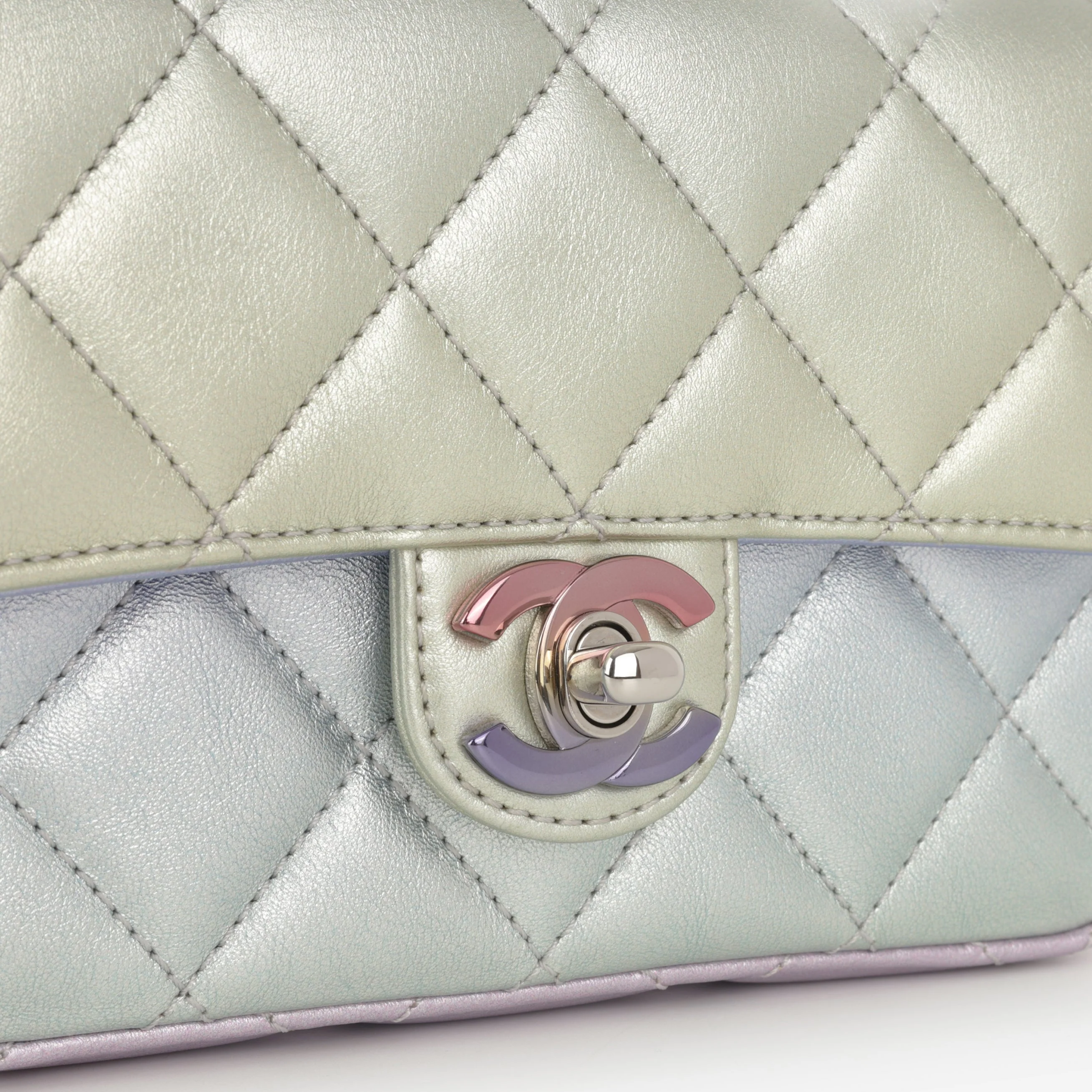 Chanel Classic Mini Wristlet Clutch - Iridescent Rainbow Calfskin | Silver Hardware - Image 7