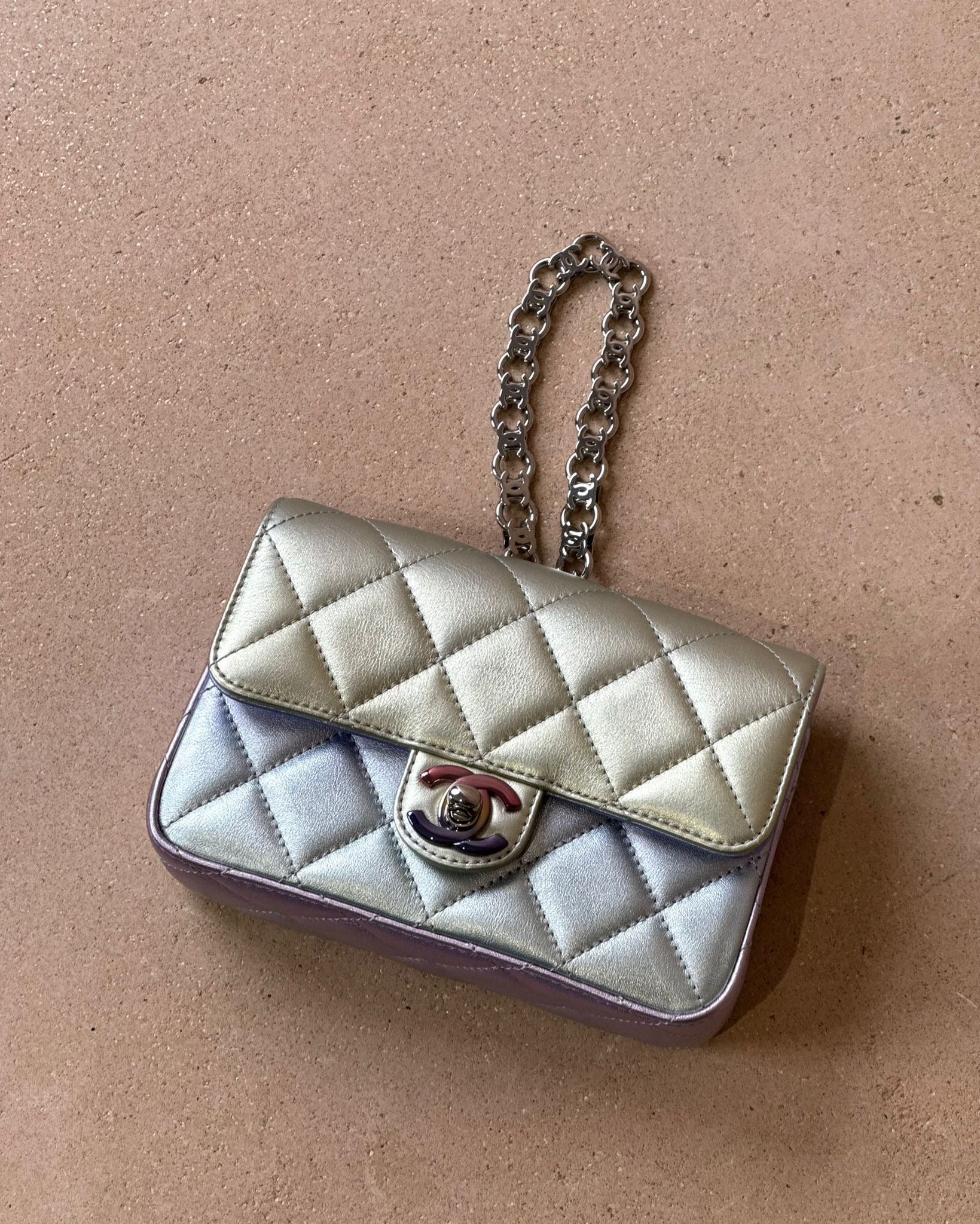 Chanel Classic Mini Wristlet Clutch - Iridescent Rainbow Calfskin | Silver Hardware - Image 8