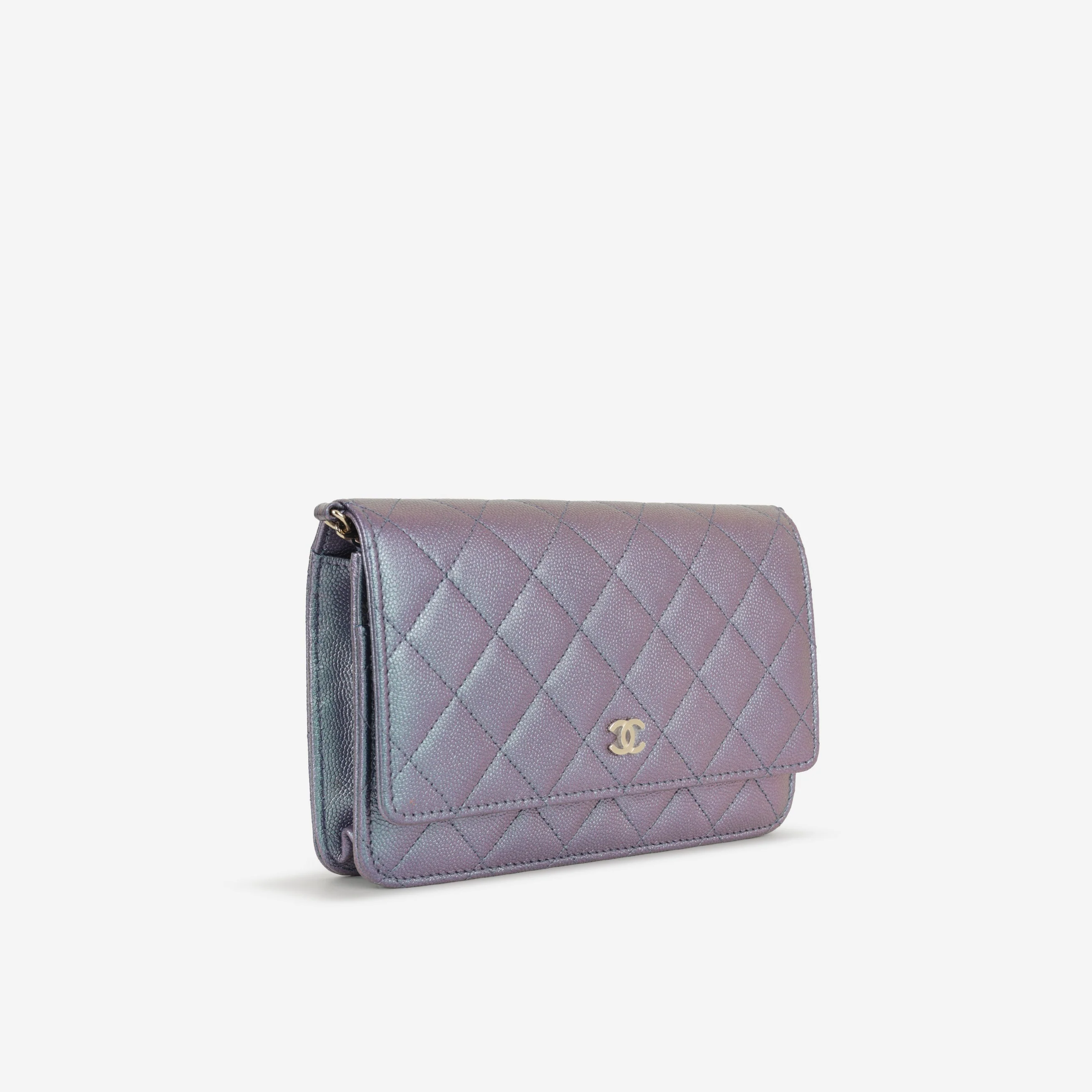 Chanel Classic Wallet on Chain - Iridescent Purple Caviar | Champagne Gold Hardware - Image 2