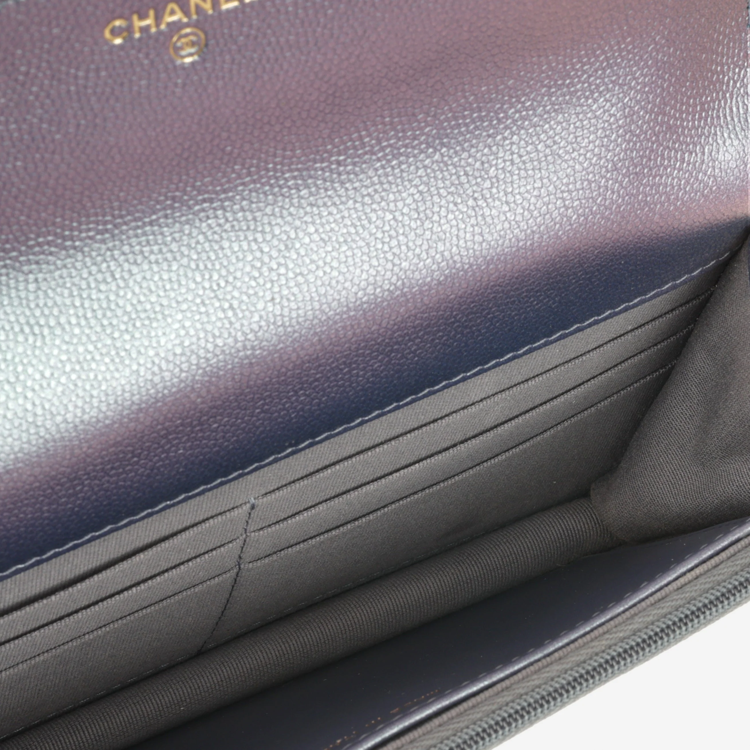 Chanel Classic Wallet on Chain - Iridescent Purple Caviar | Champagne Gold Hardware - Image 6
