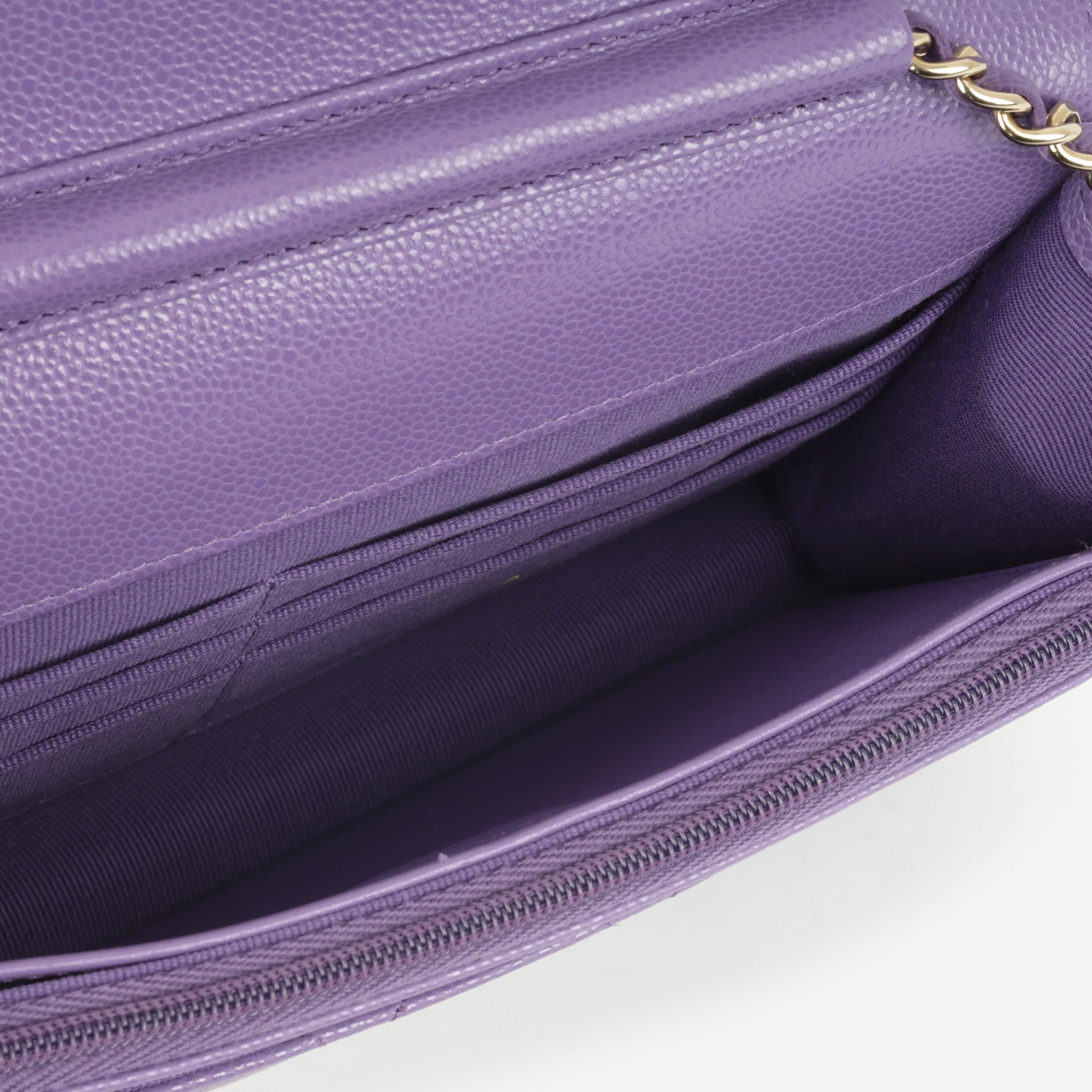 Chanel Classic Wallet on Chain - Purple Caviar | Champagne Gold Hardware - Image 5