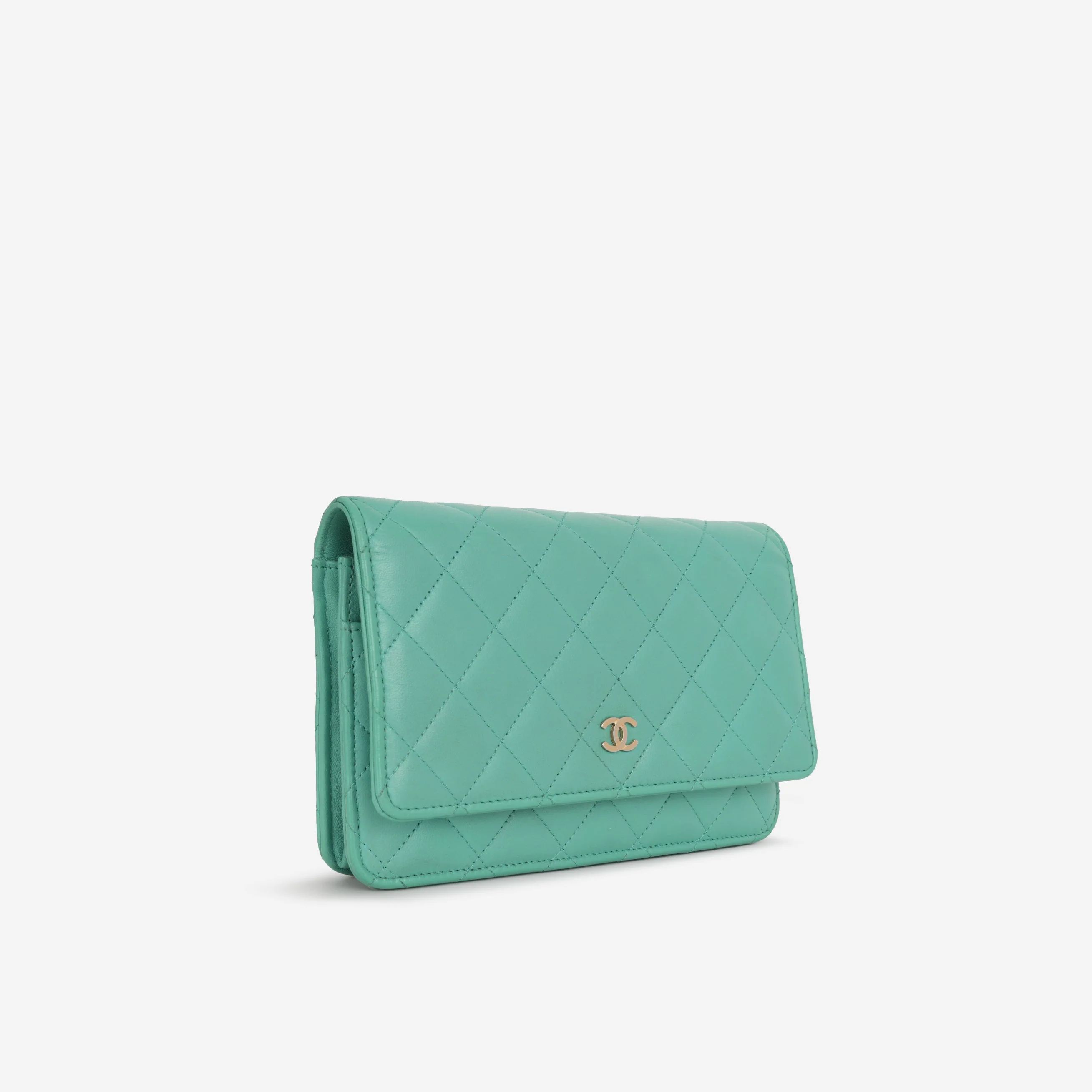 Classic Wallet on Chain - Teal Lambskin | Champagne Gold Hardware - Image 2