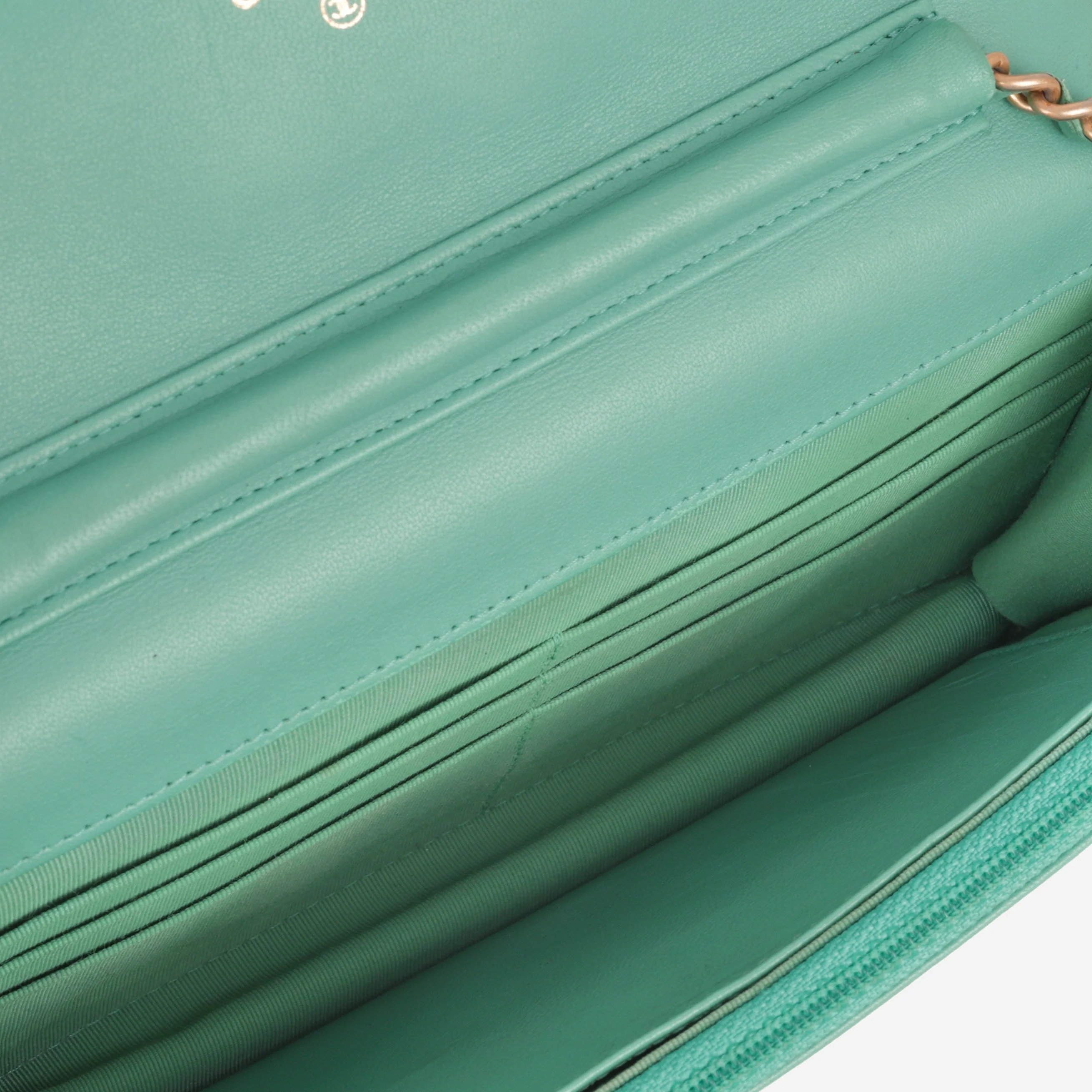Classic Wallet on Chain - Teal Lambskin | Champagne Gold Hardware - Image 6