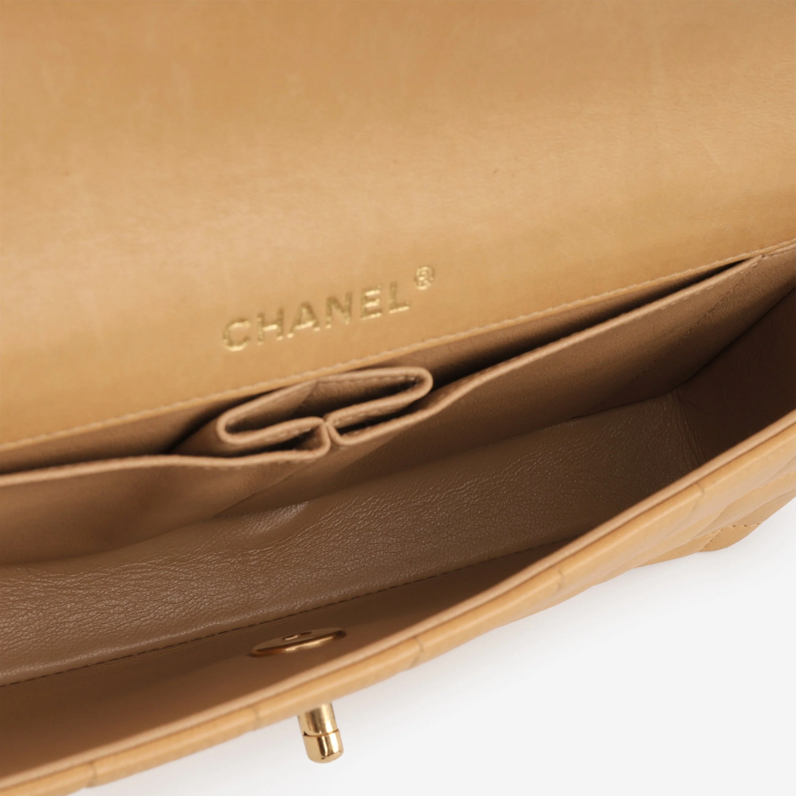 Chanel East West Chocolate Bar - Beige Lambskin | Gold Hardware - Image 7