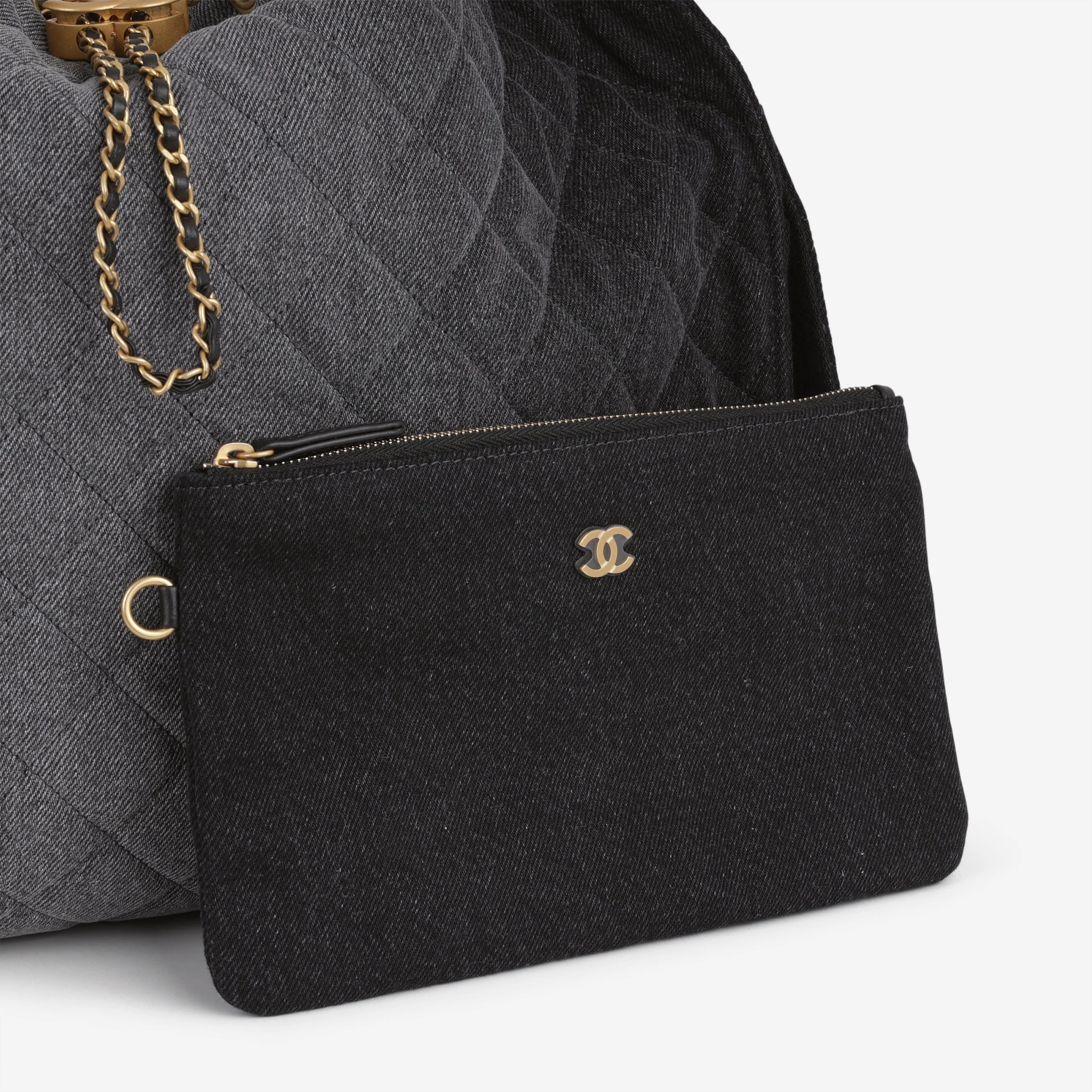 Chanel Large 25 Hobo Bag - Black Denim | Gold Hardware - Image 7