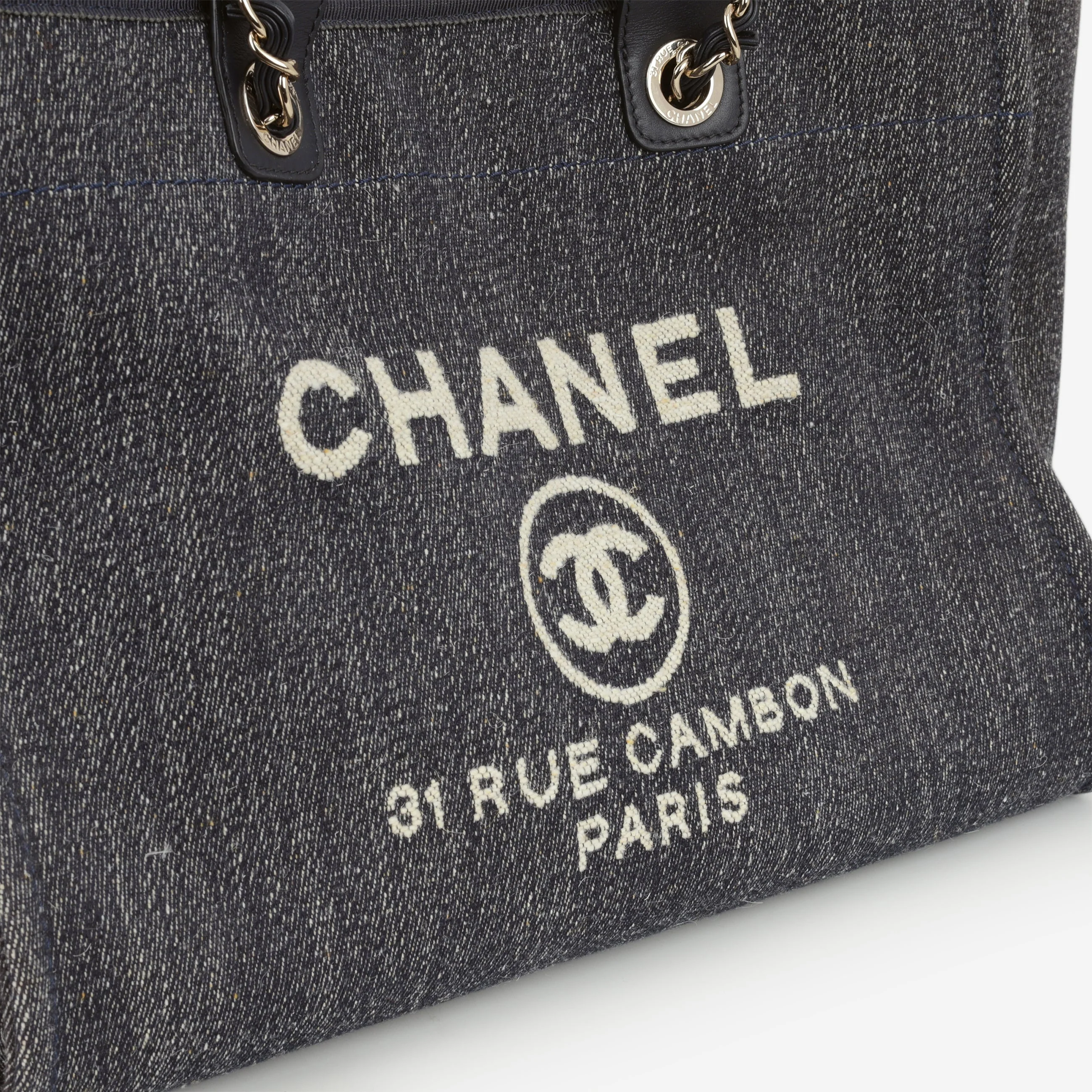 Chanel Large Deauville - Navy Denim | Champagne Gold Hardware - Image 8