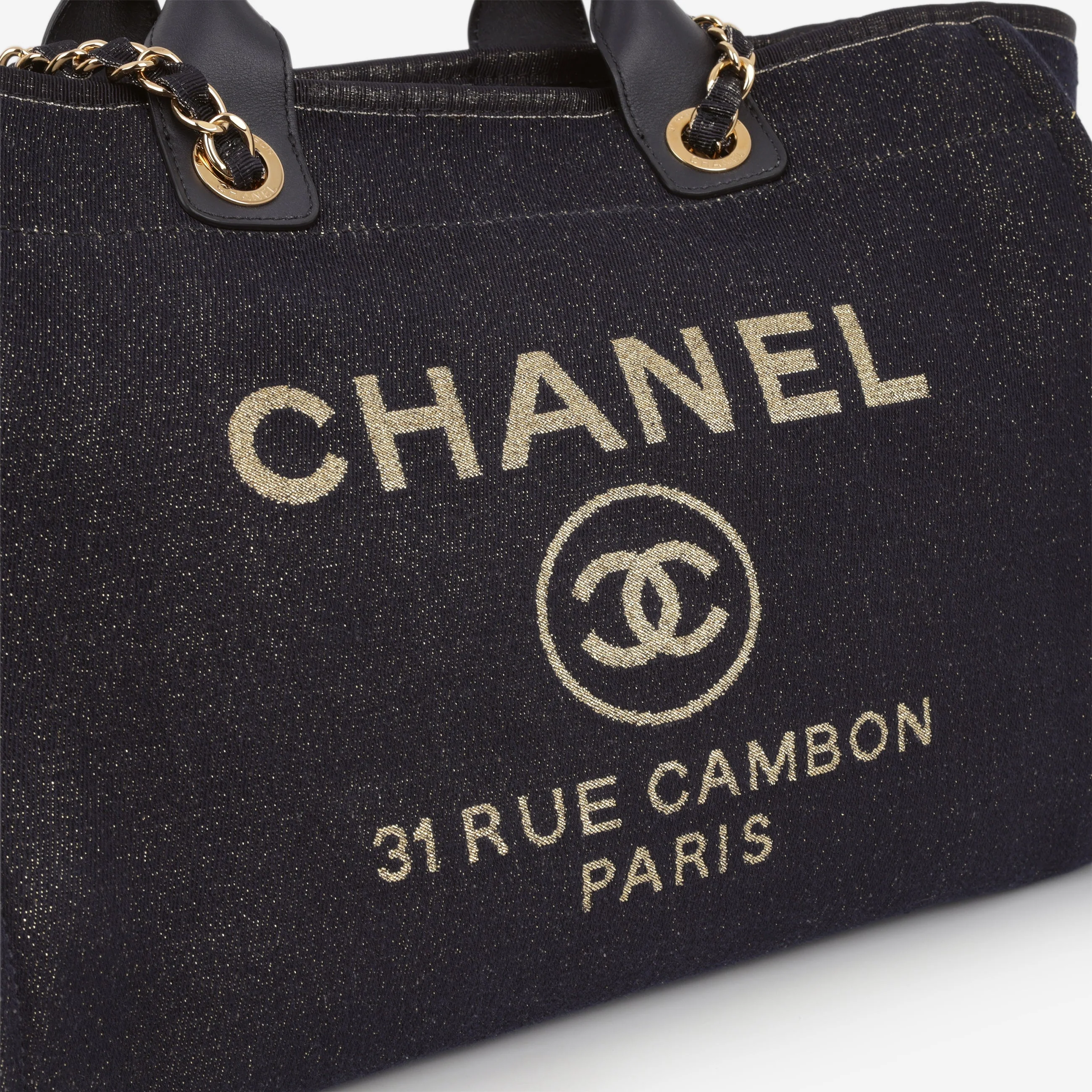 Chanel Chanel Large Deauville - Navy / Gold Glitter Fabric | Gold Hardware - Image 7