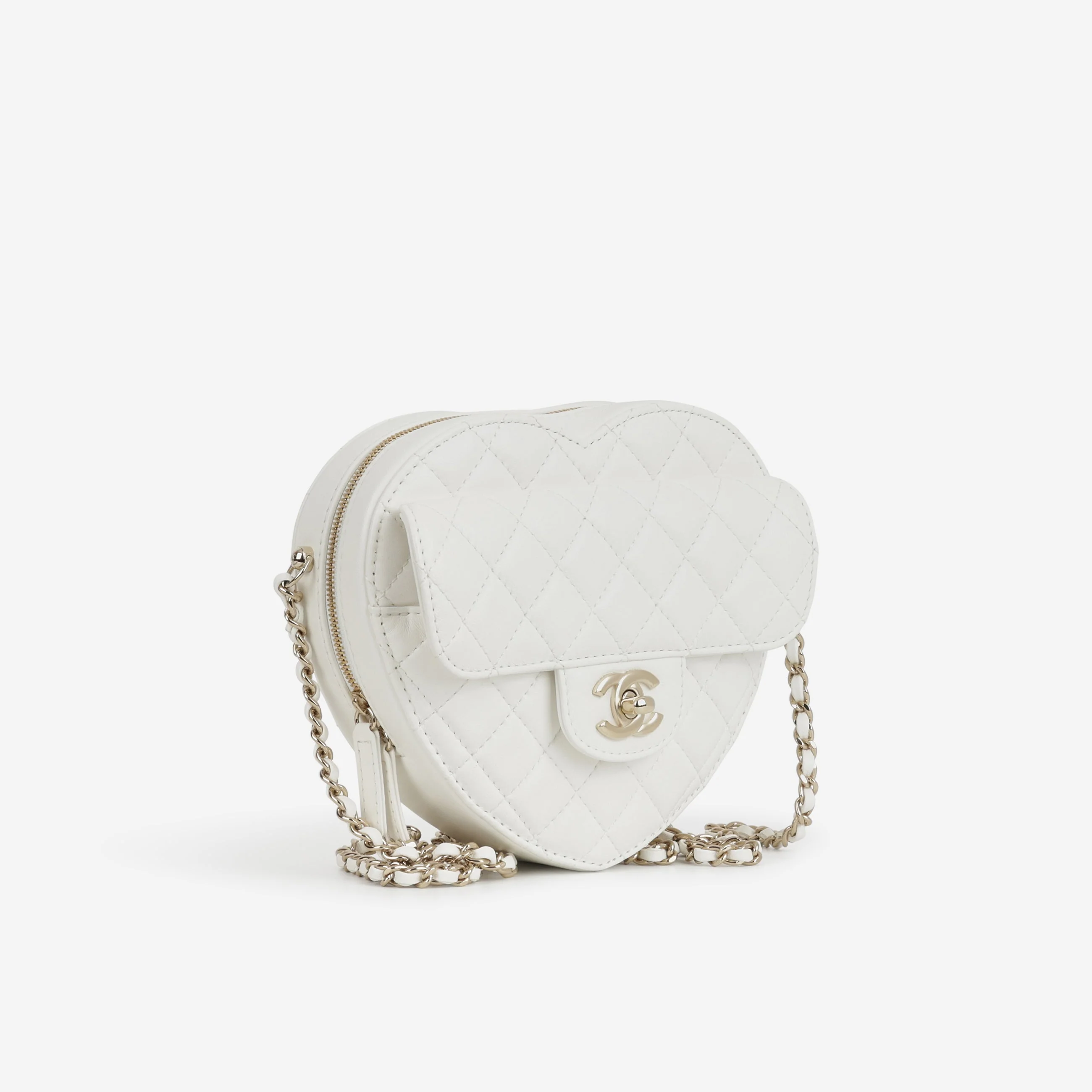 Chanel Large Heart Bag - White Lambskin | Champagne Gold Hardware - Image 2