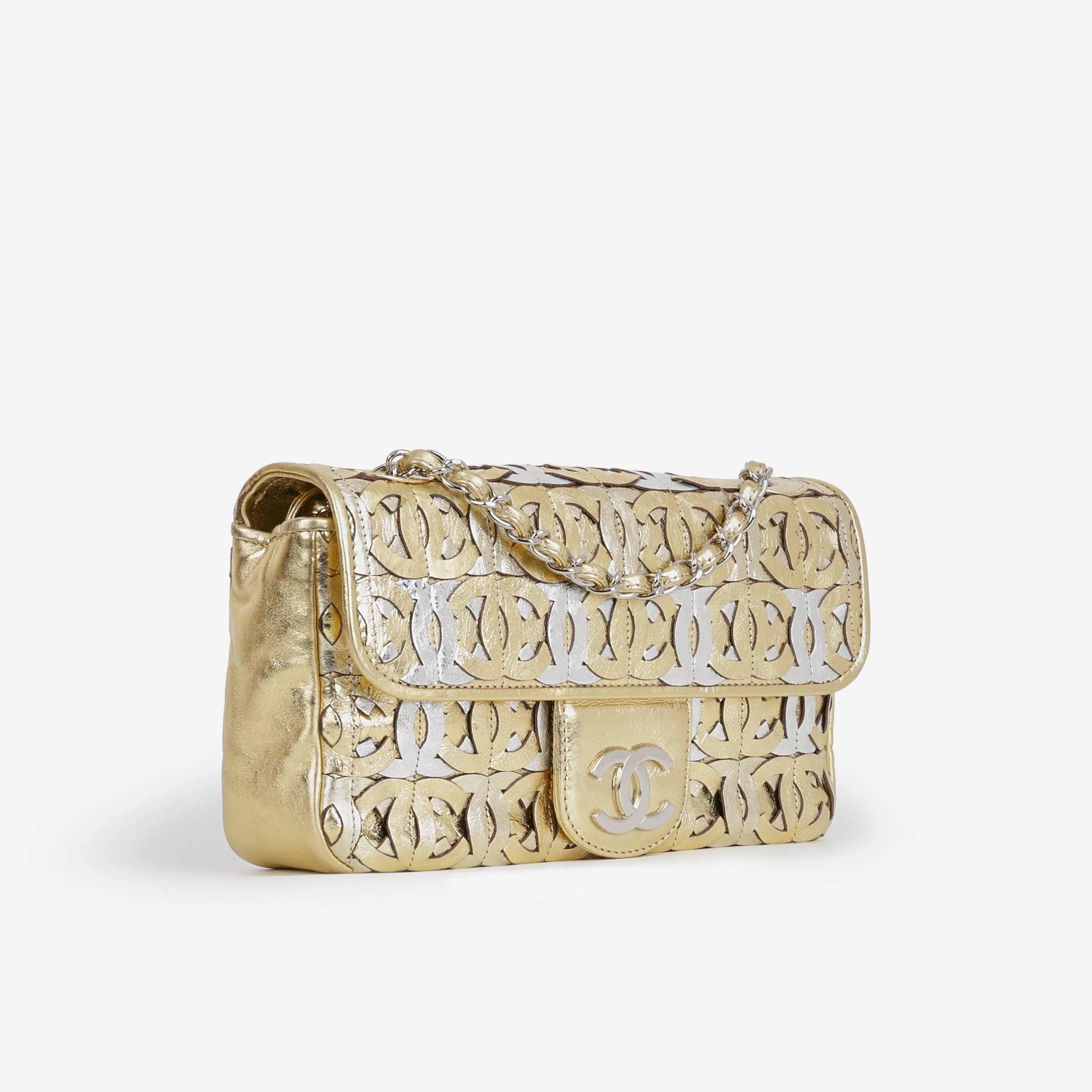 Chanel Chanel Laser Cut CC Flap - Silver / Gold Calfskin | Silver Hardware - Image 2