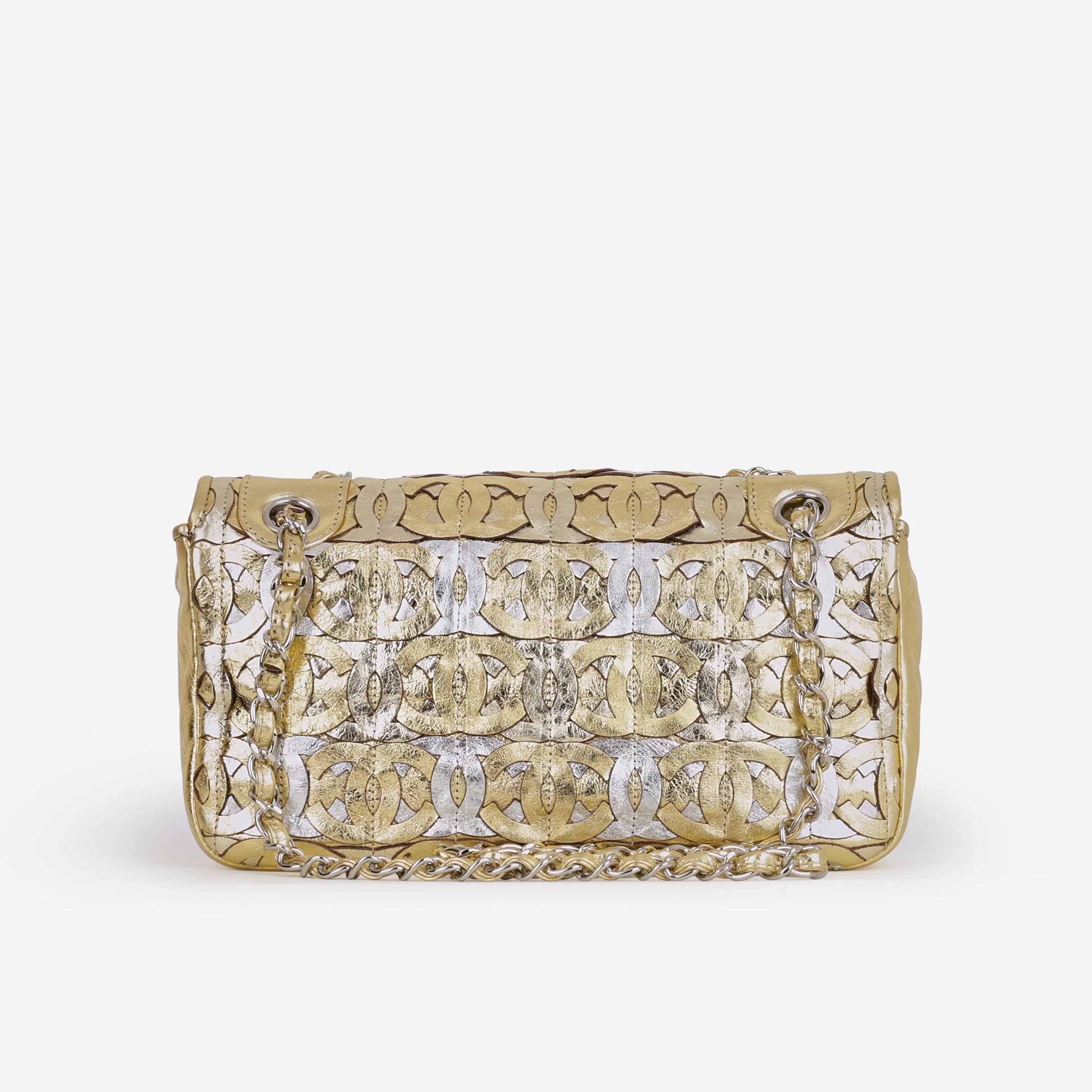 Chanel Chanel Laser Cut CC Flap - Silver / Gold Calfskin | Silver Hardware - Image 4