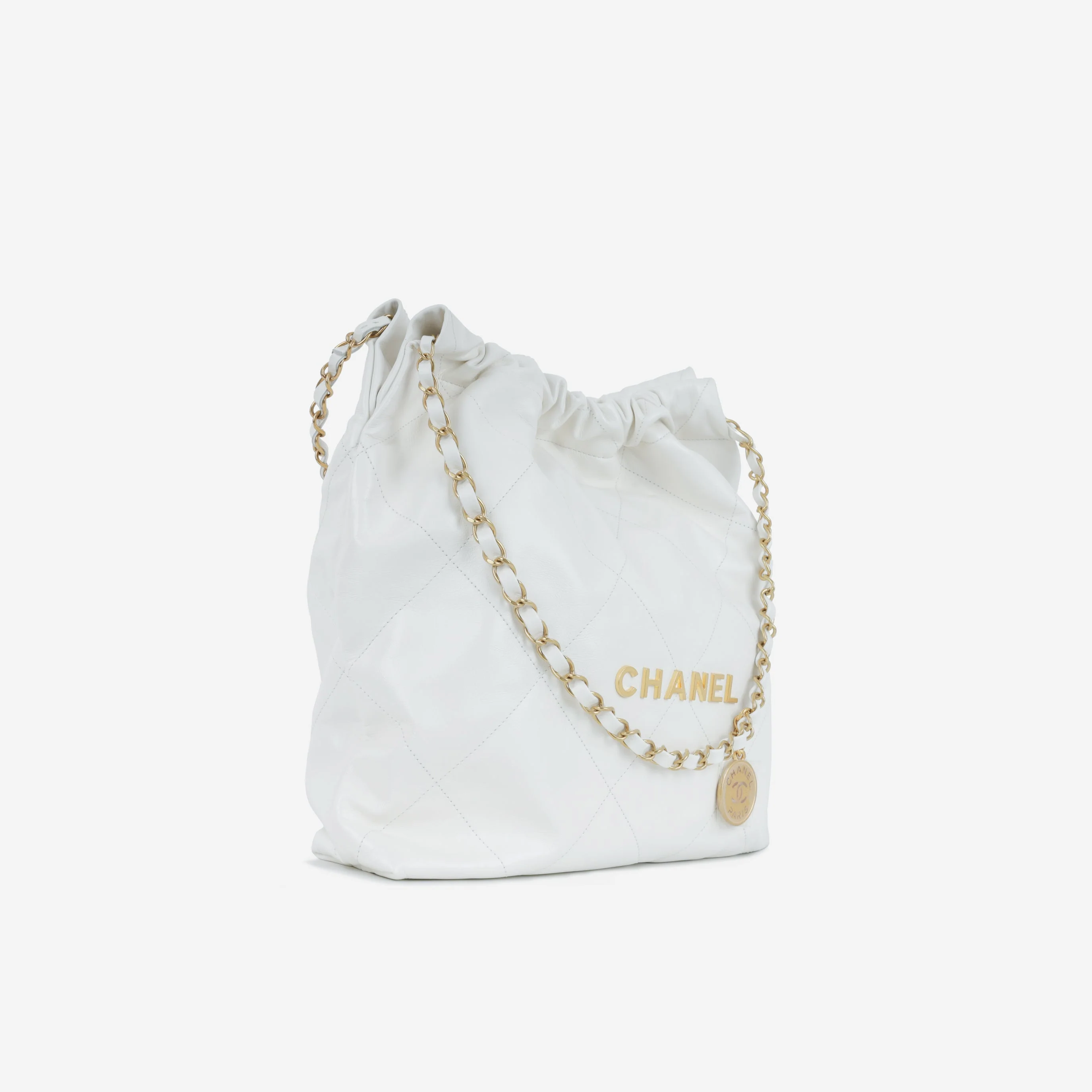 Chanel Medium 22 Hobo - White Shiny Calfskin | Gold Hardware - Image 2