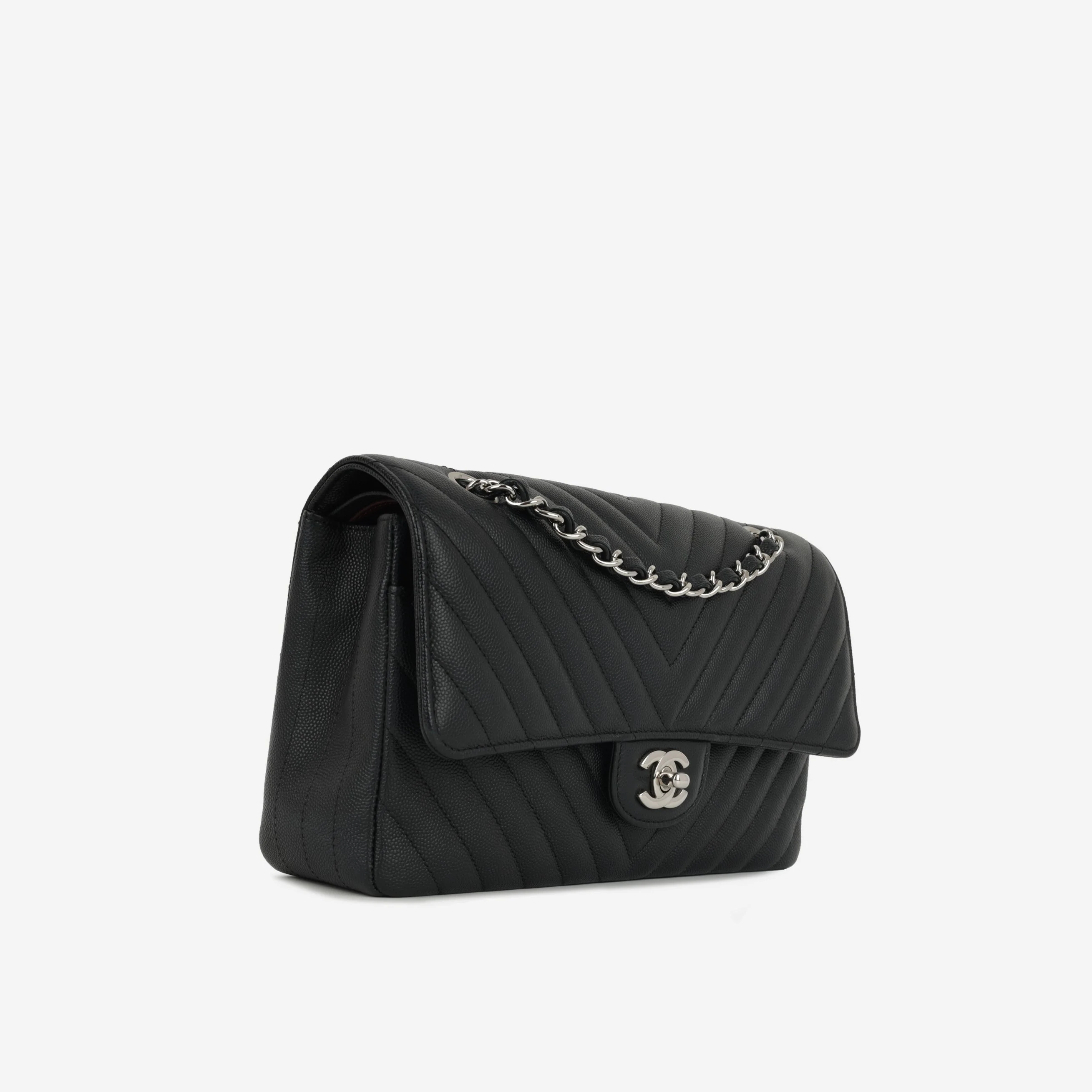 Chanel Medium Classic Flap - Black Chevron | Silver Hardware - Image 2