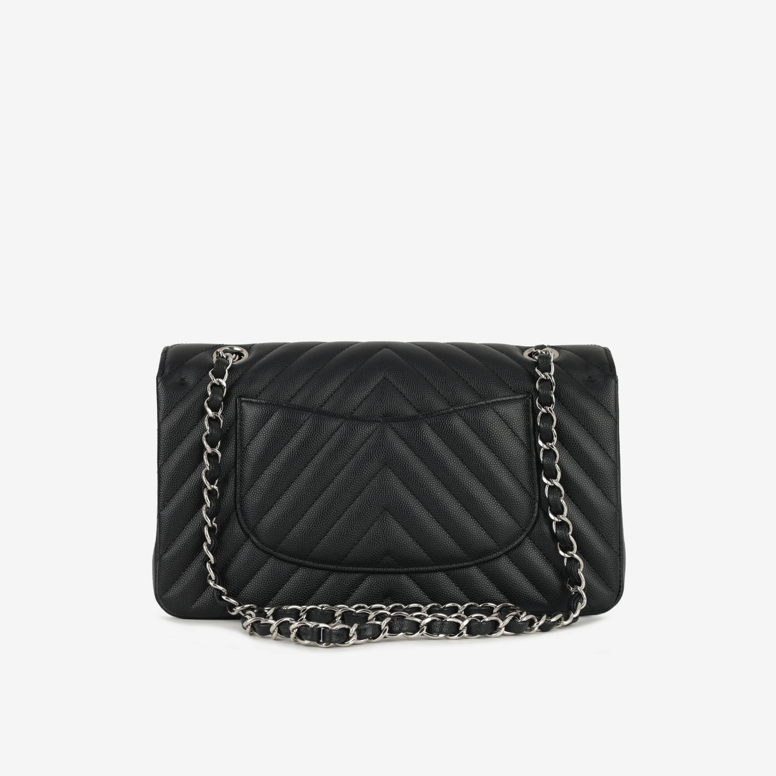 Chanel Medium Classic Flap - Black Chevron | Silver Hardware - Image 3