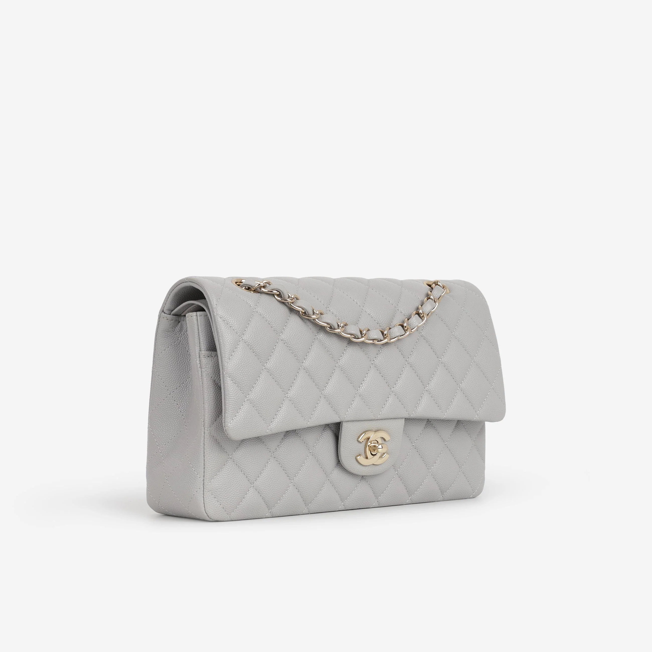 Chanel Medium Classic Flap - Grey Caviar | Champagne Gold Hardware - Image 2