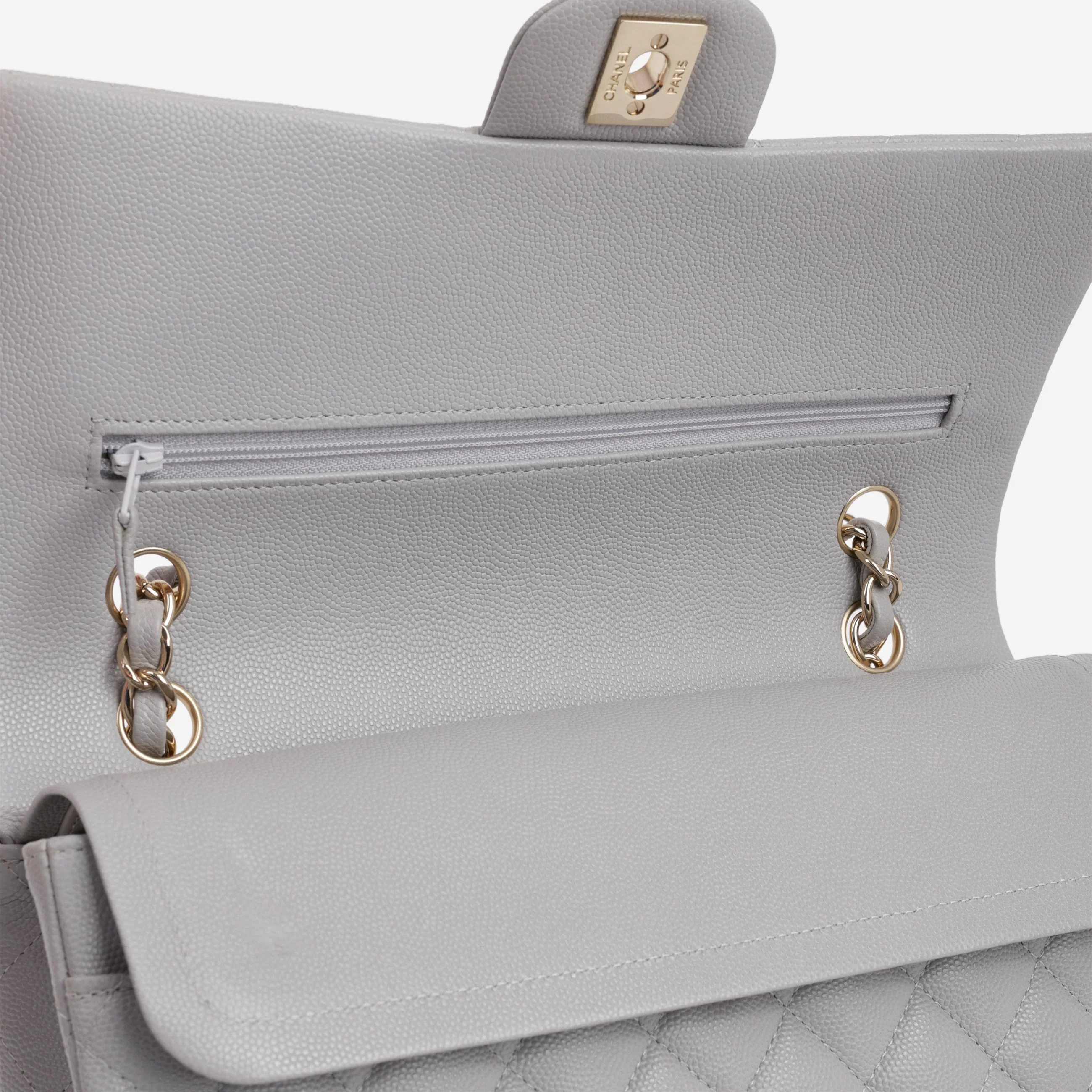 Chanel Medium Classic Flap - Grey Caviar | Champagne Gold Hardware - Image 5