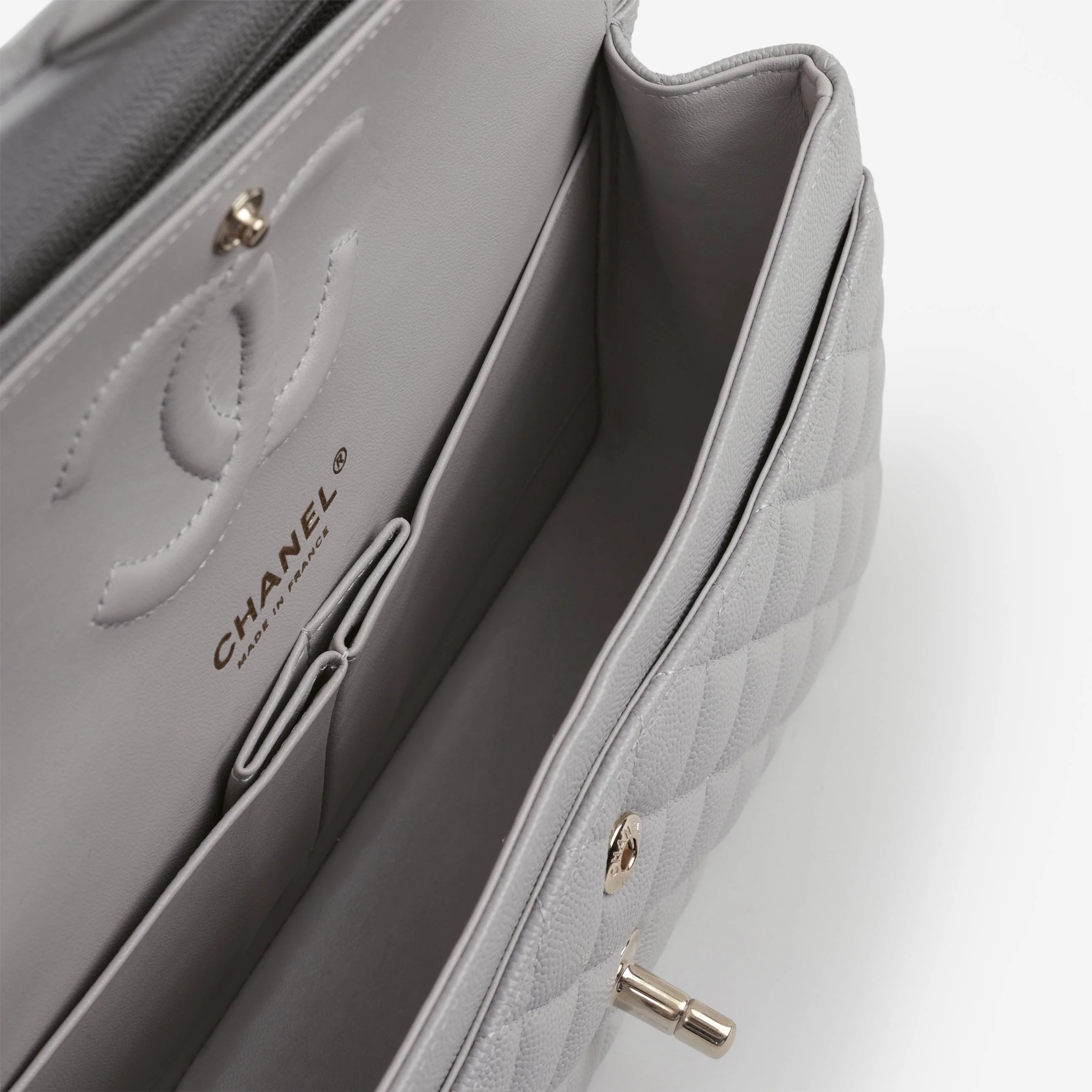 Chanel Medium Classic Flap - Grey Caviar | Champagne Gold Hardware - Image 6