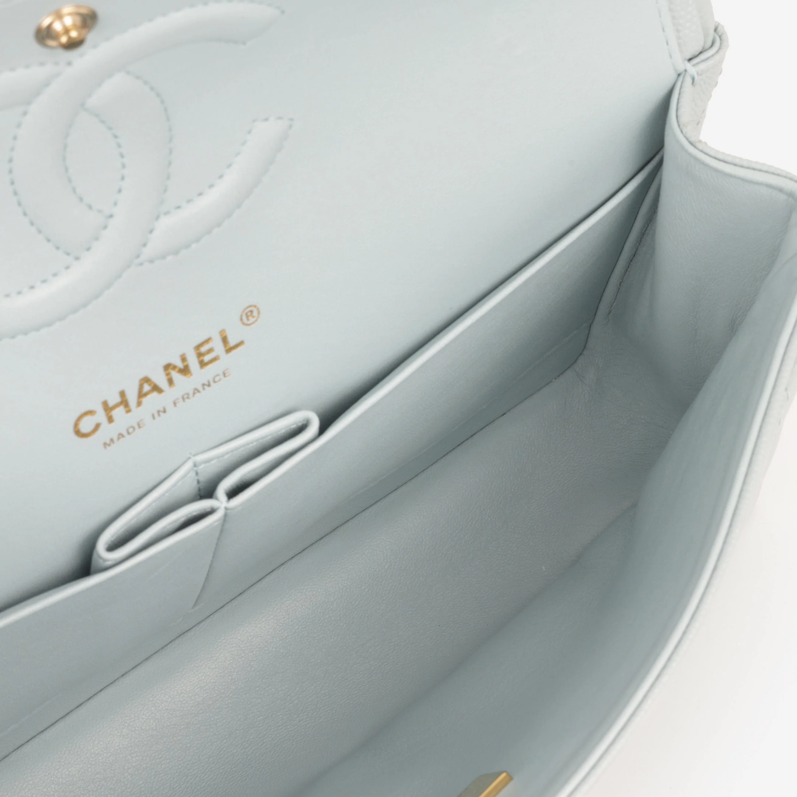 Chanel Medium Classic Flap - Light Blue Caviar | Champagne Gold Hardware - Image 5