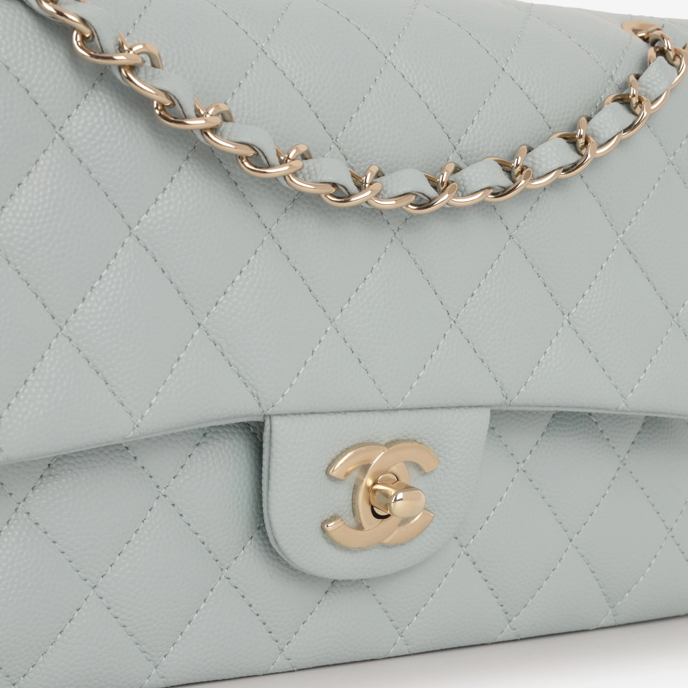 Chanel Medium Classic Flap - Light Blue Caviar | Champagne Gold Hardware - Image 7