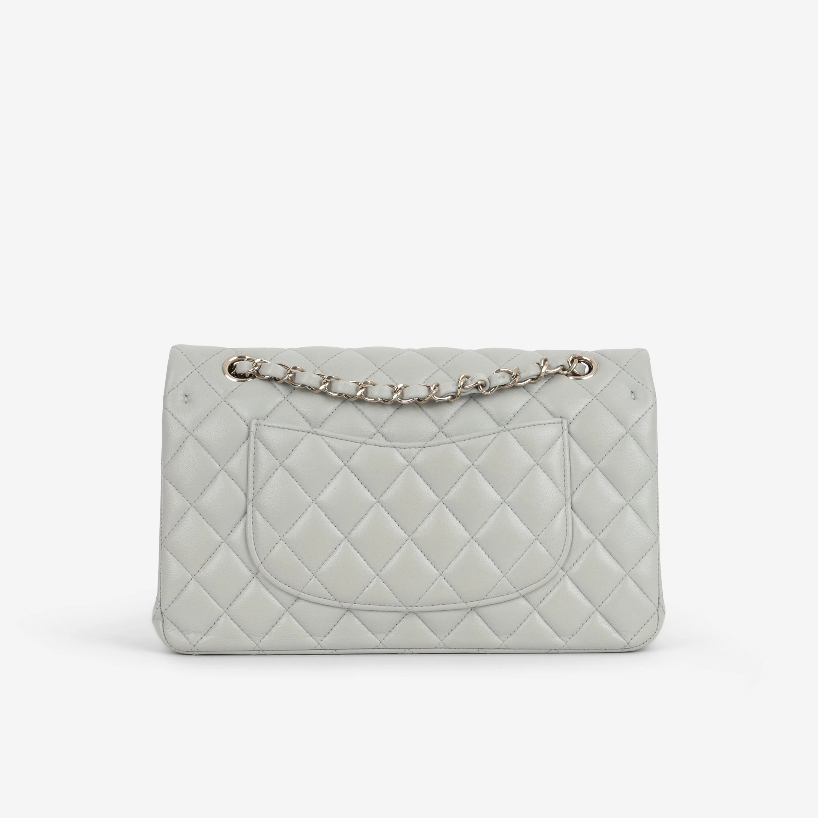 Chanel Medium Classic Flap - Light Grey Lambskin | Champagne Gold Hardware - Image 3