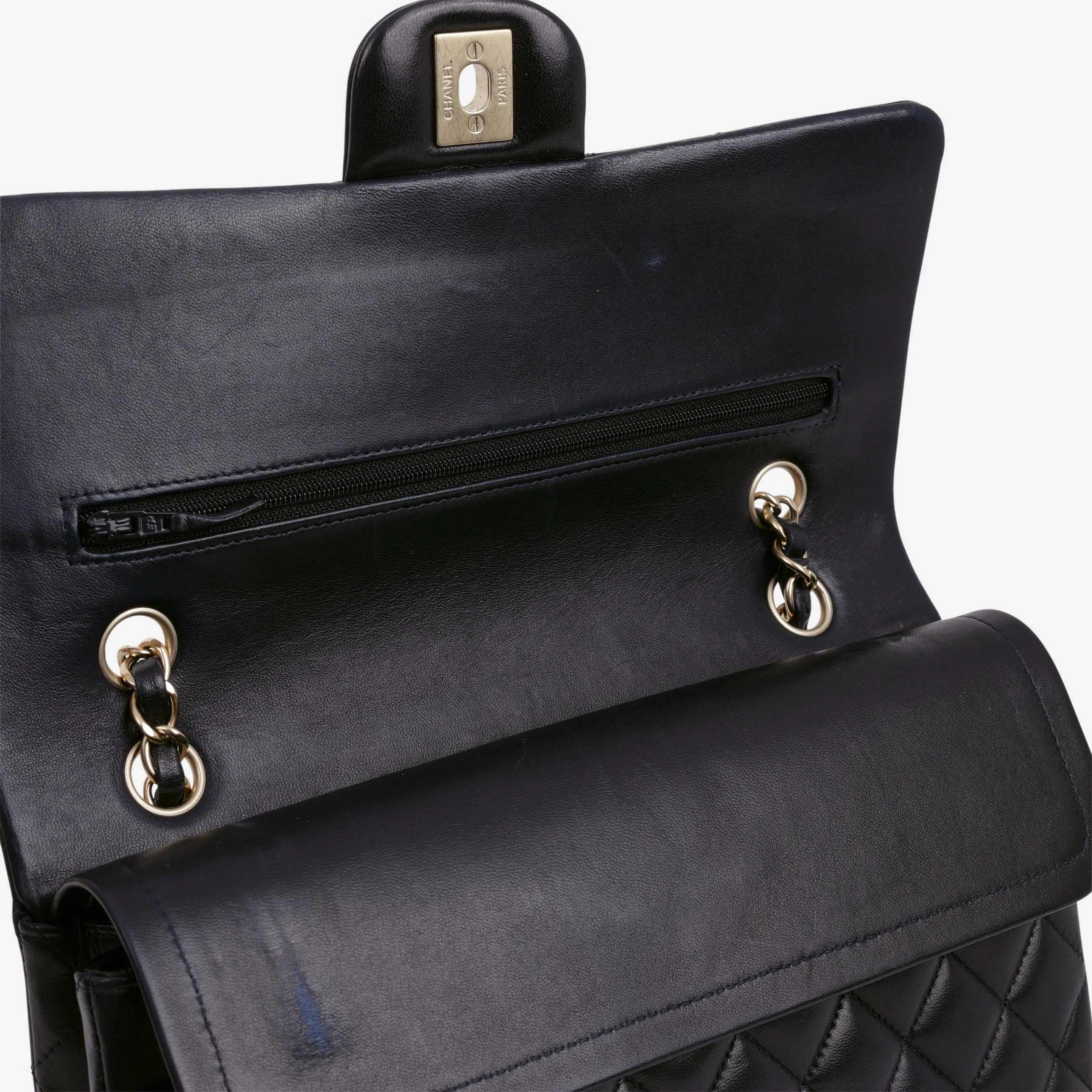 Chanel Medium Classic Flap - Navy Lambskin | Brushed Gold Hardware - Image 6