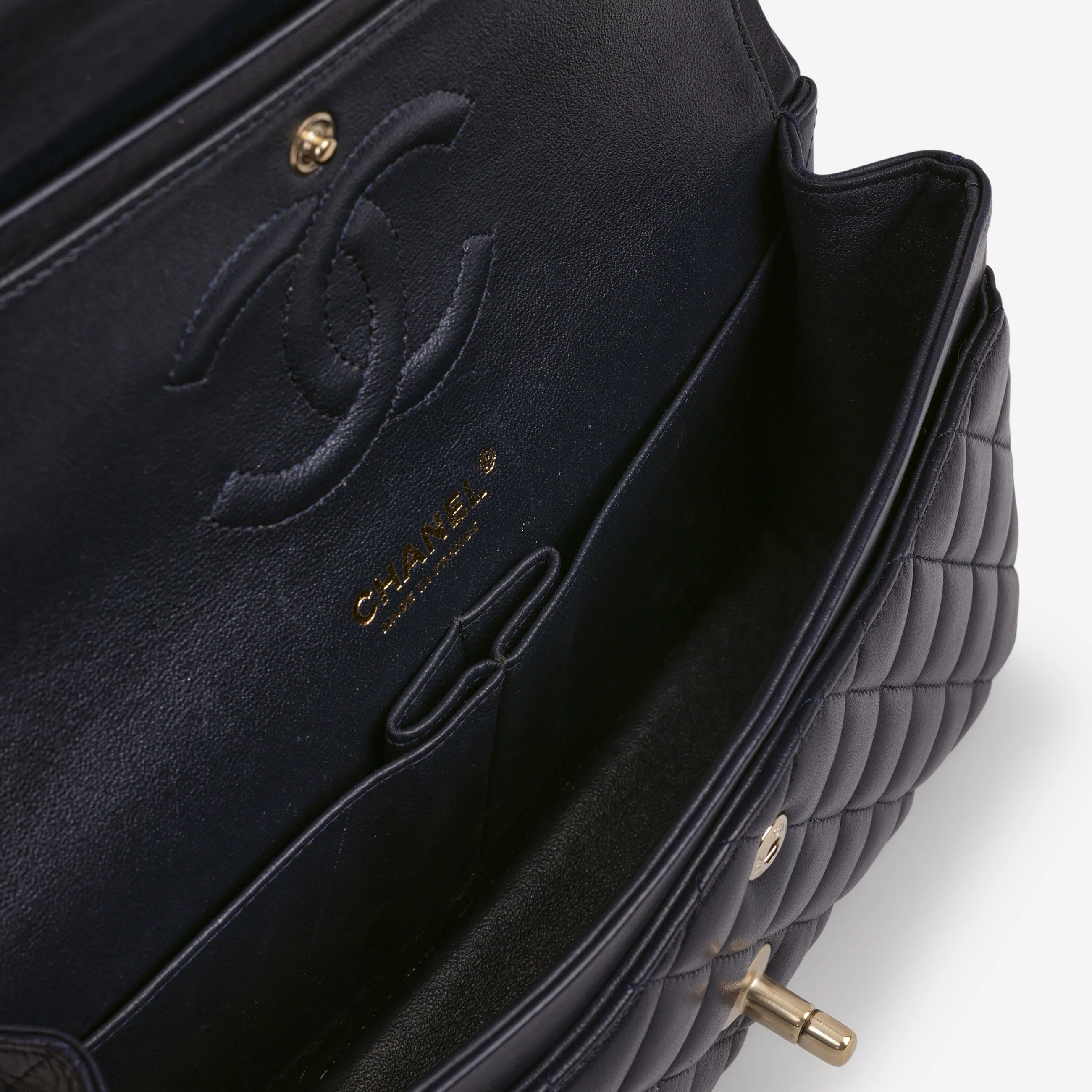 Chanel Medium Classic Flap - Navy Lambskin | Brushed Gold Hardware - Image 7