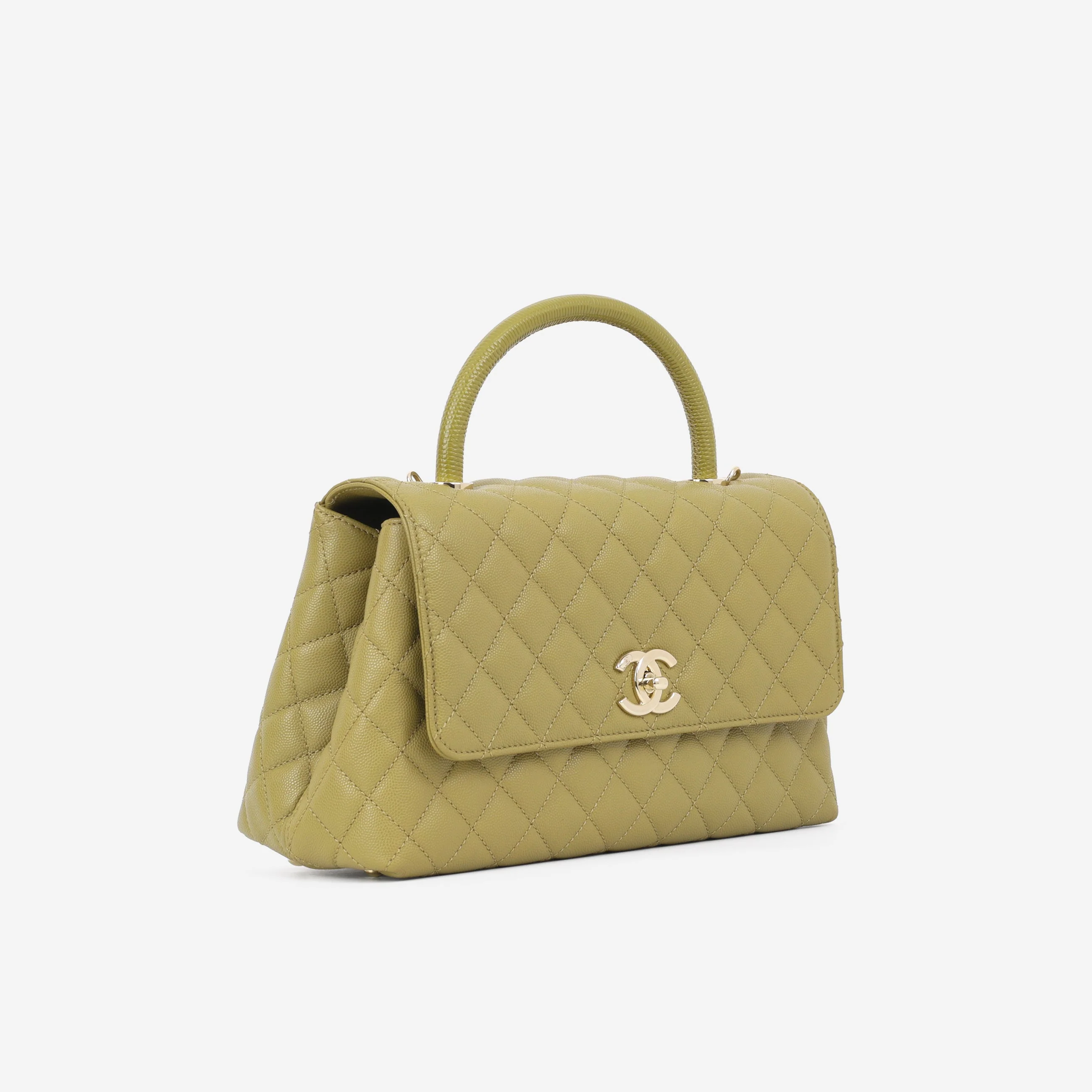 Chanel Medium Coco Handle - Olive Green Caviar | Champagne Gold Hardware - Image 2