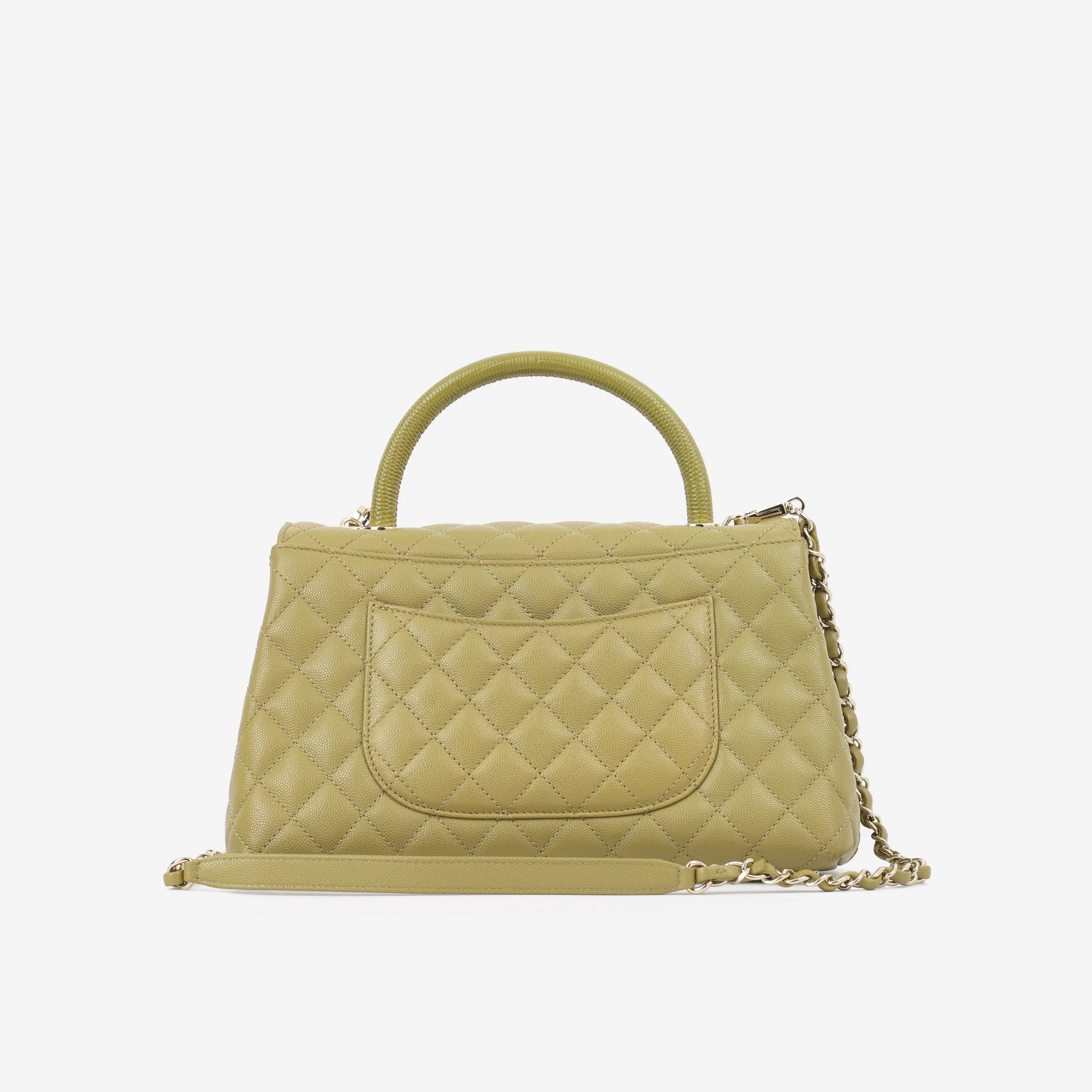 Chanel Medium Coco Handle - Olive Green Caviar | Champagne Gold Hardware - Image 3