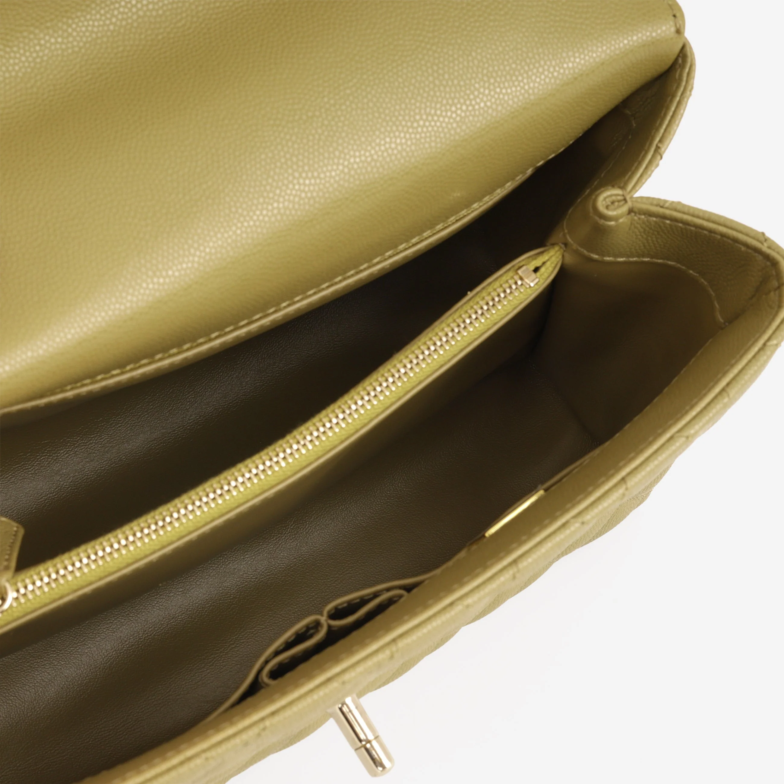 Chanel Medium Coco Handle - Olive Green Caviar | Champagne Gold Hardware - Image 5