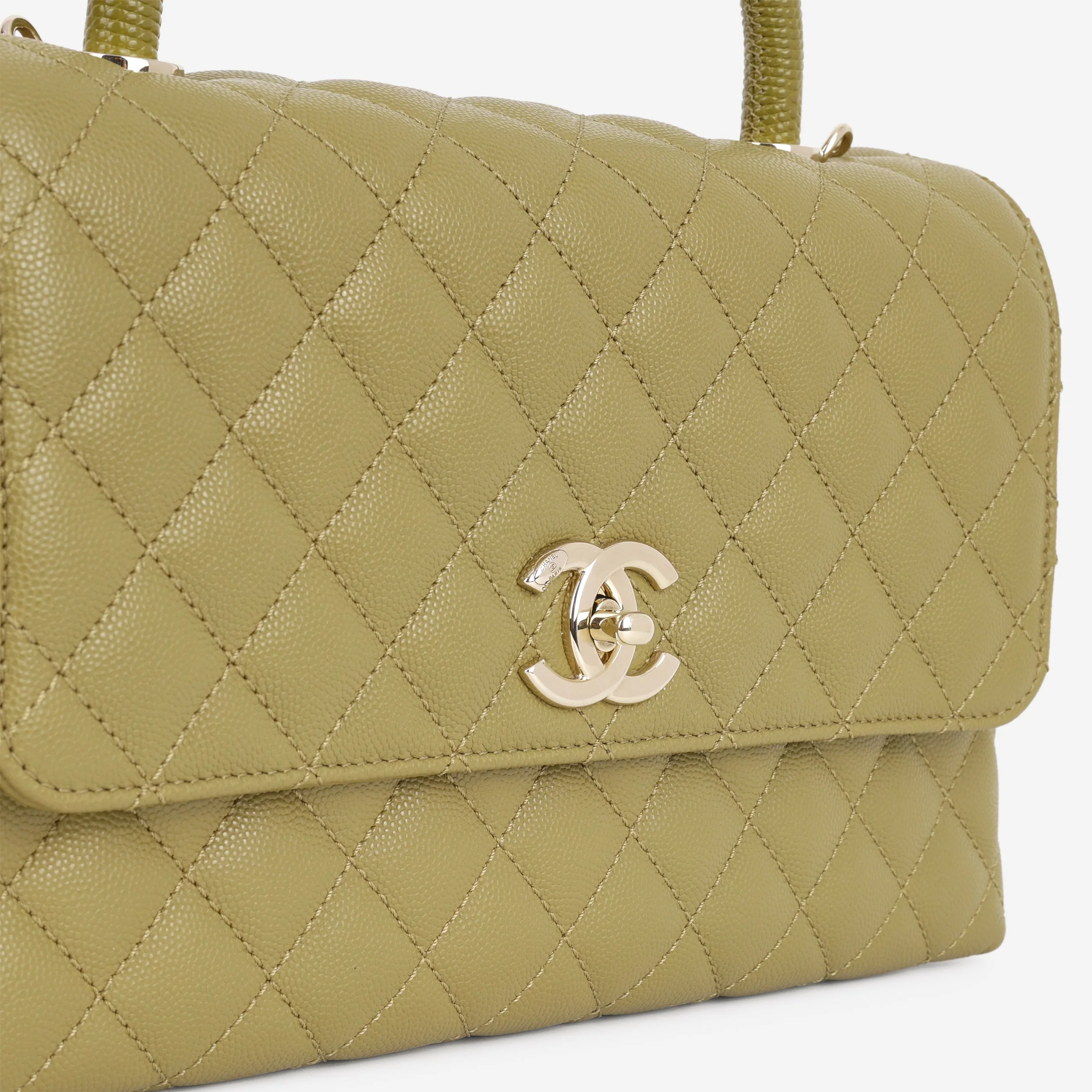 Chanel Medium Coco Handle - Olive Green Caviar | Champagne Gold Hardware - Image 7