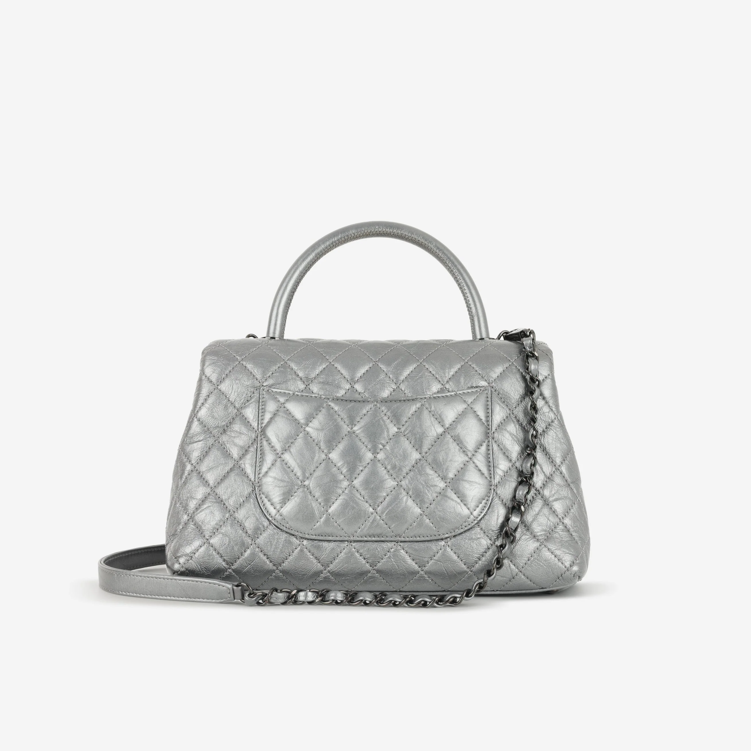 Chanel Medium Coco Handle - Silver Crumpled Calfskin | Black Hardware - Image 3