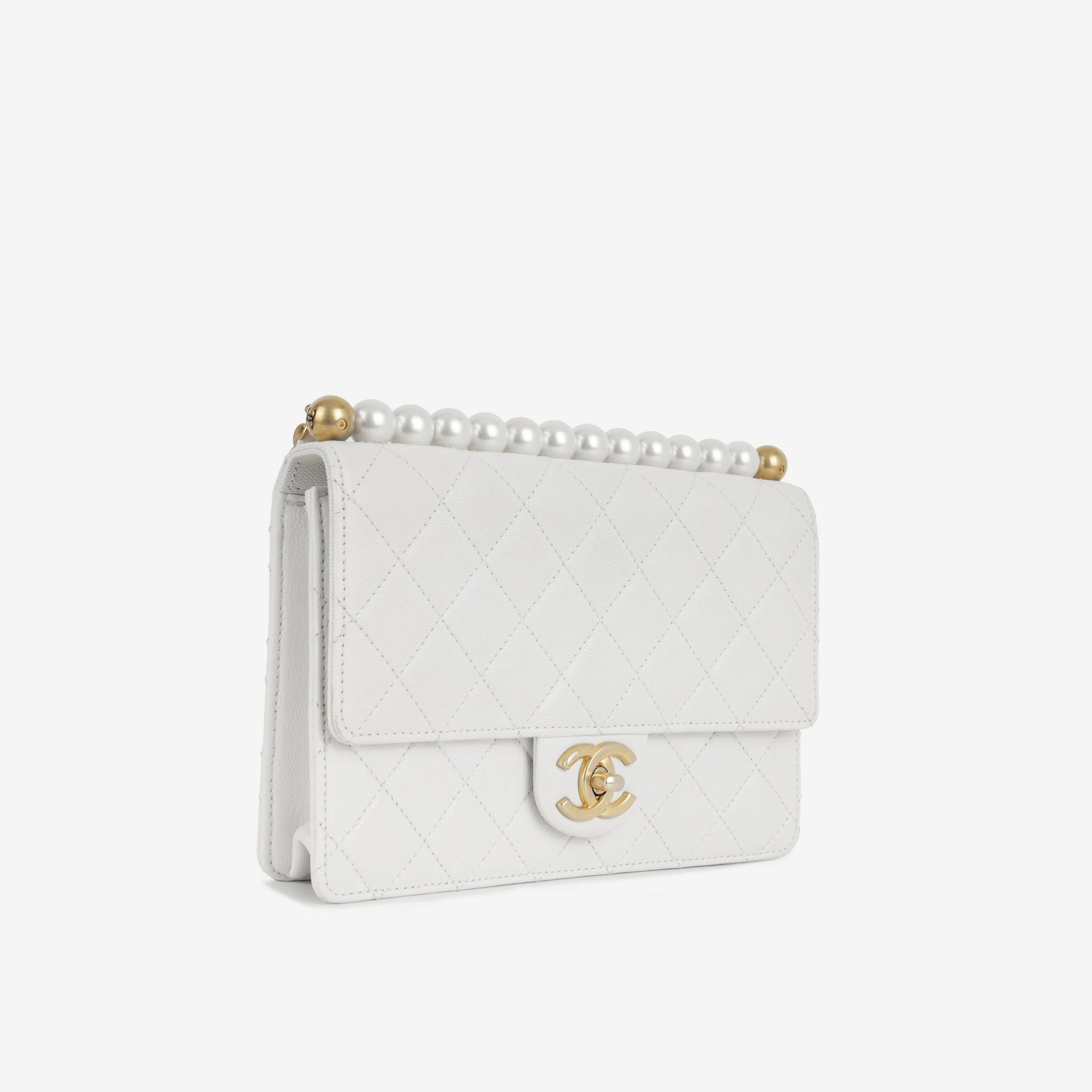 Chanel Medium Pearl Flap - White Calfskin | Gold Hardware - Image 3