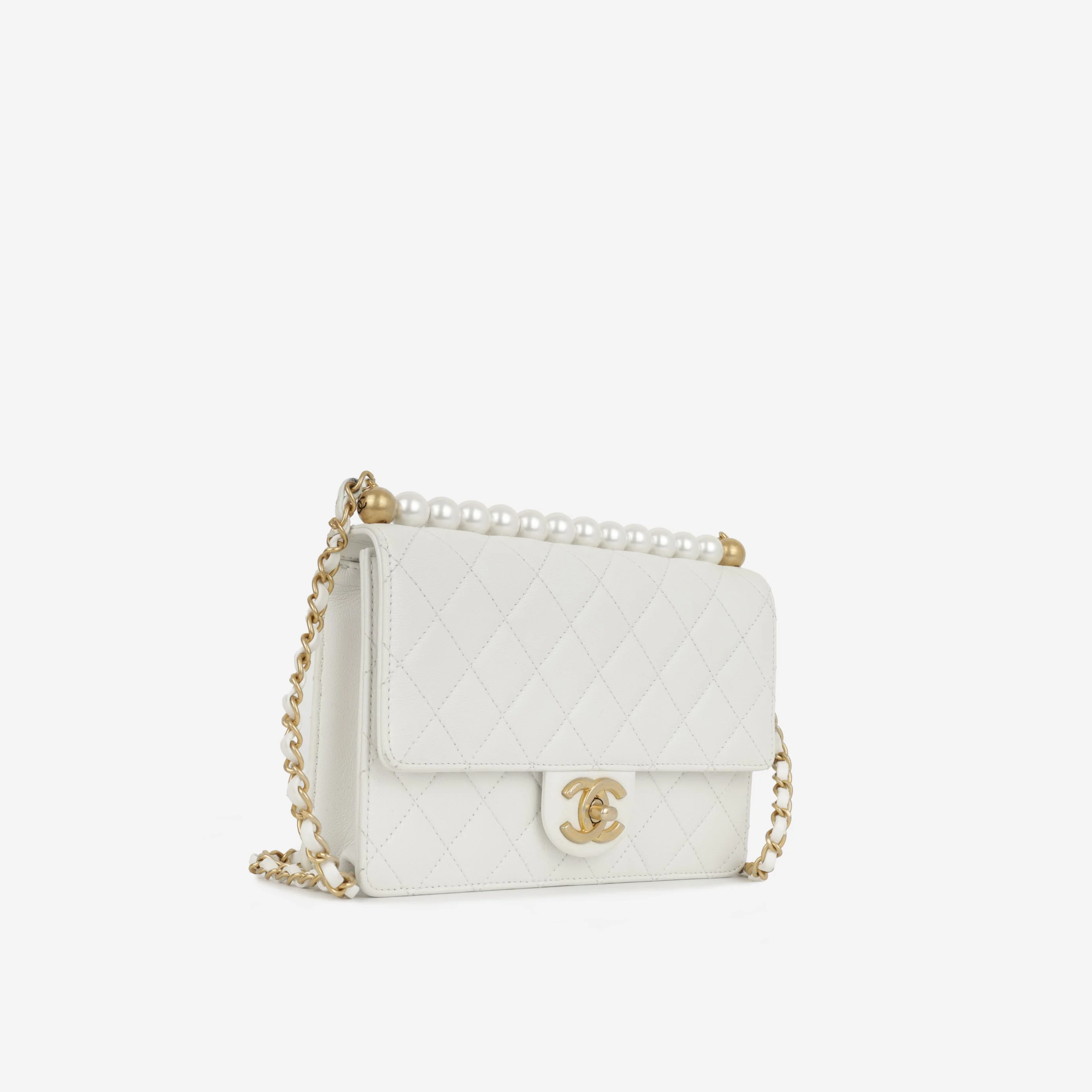 Chanel Medium Vertical Pearl Flap - White Calfskin | Antique Gold Hardware - Image 2