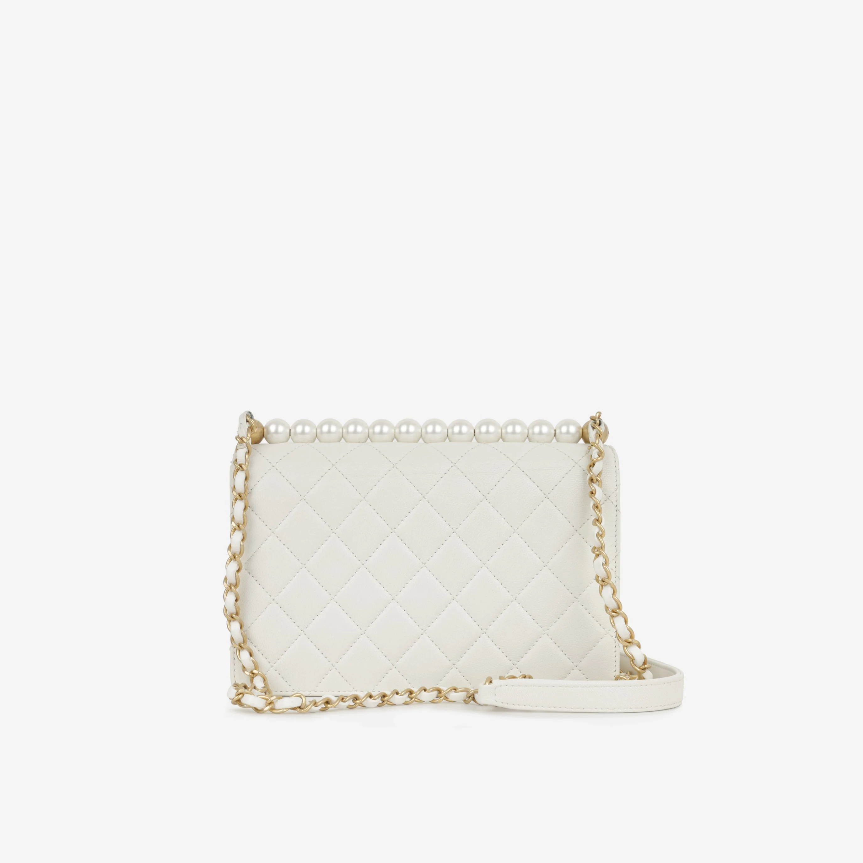 Chanel Medium Vertical Pearl Flap - White Calfskin | Antique Gold Hardware - Image 4