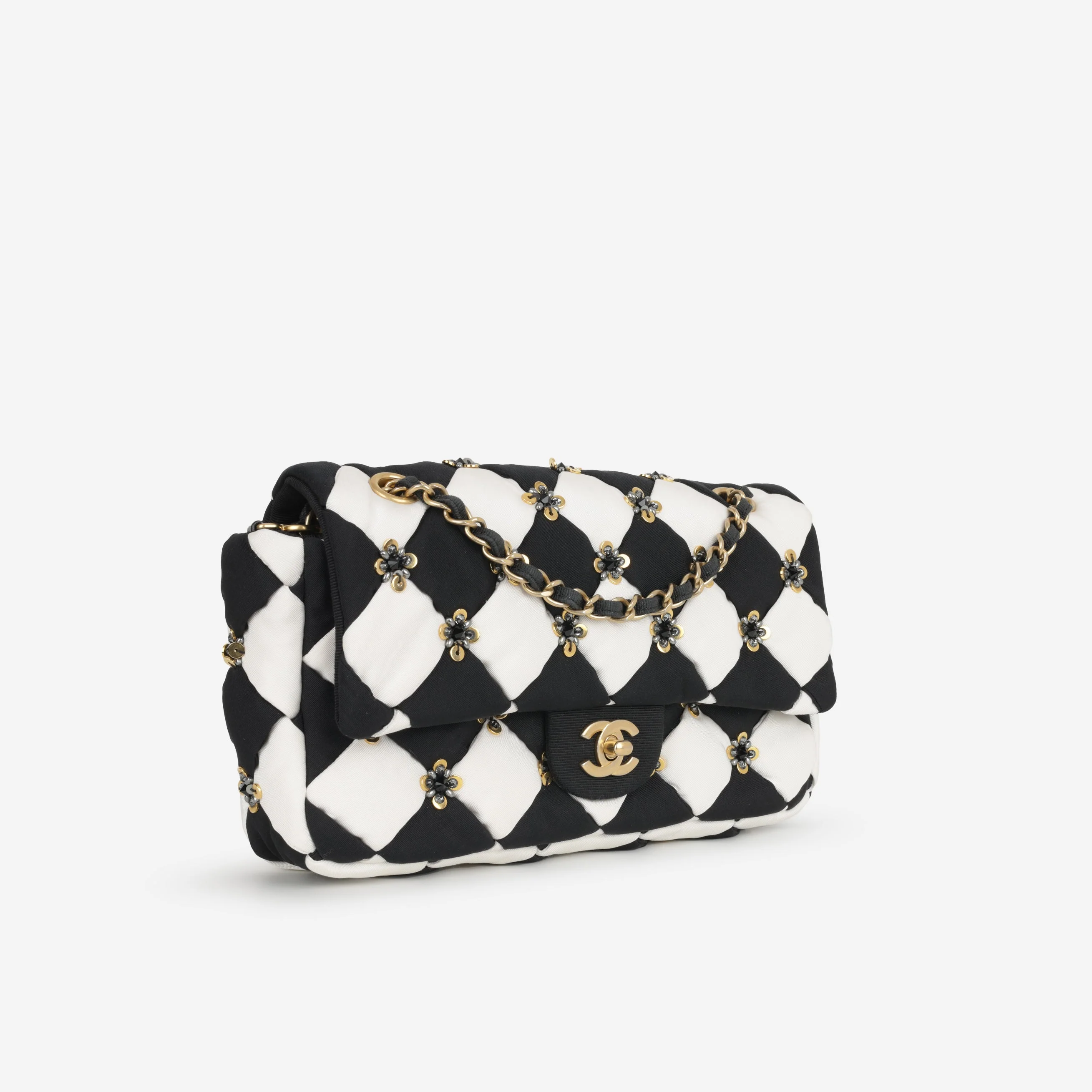 Chanel Metiers D'art Fall 2021 Flap - Black / White Fabric | Gold Hardware - Image 2