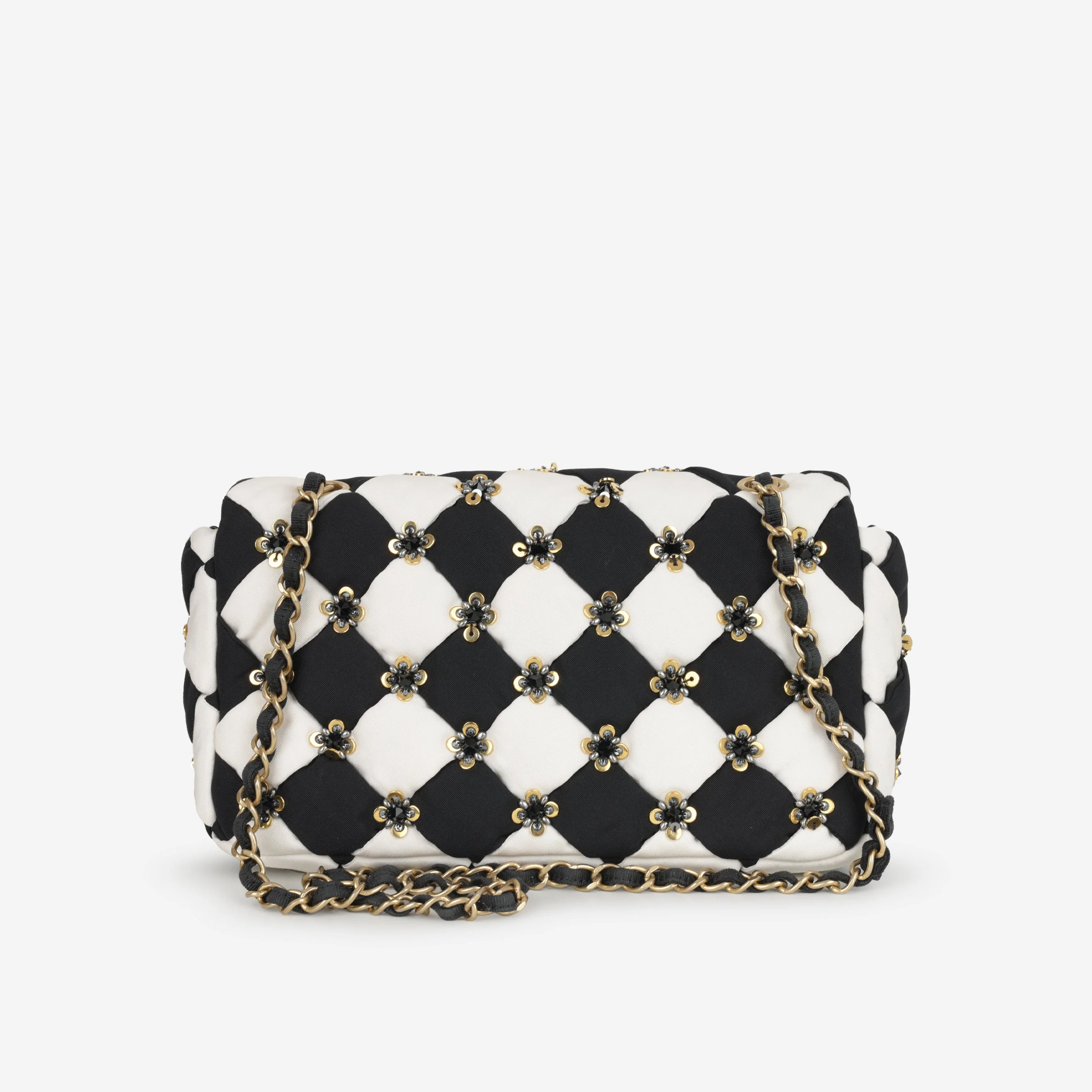 Chanel Metiers D'art Fall 2021 Flap - Black / White Fabric | Gold Hardware - Image 3