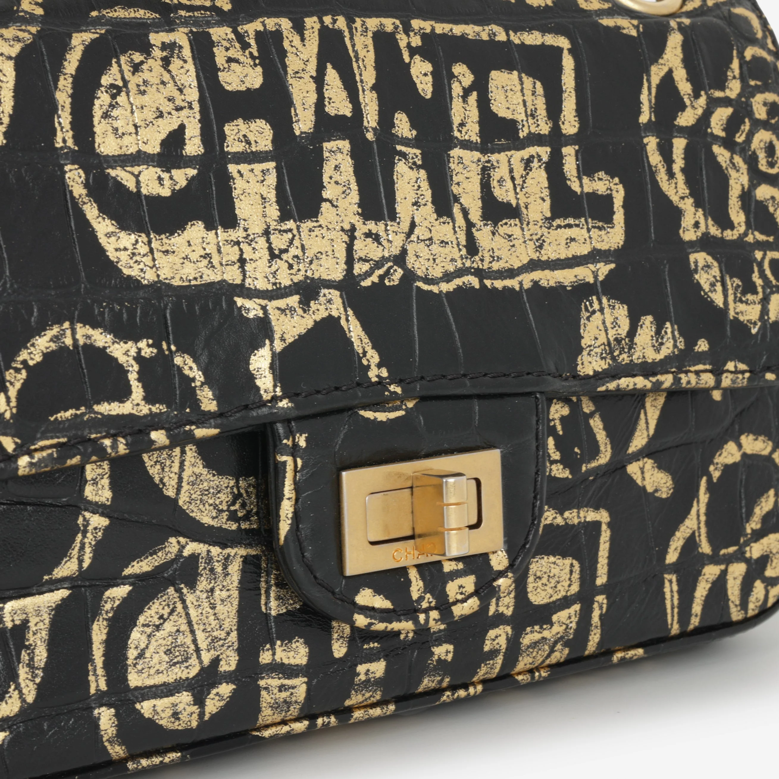 Chanel Mini 2.55 Reissue 224 - Graffiti Croc Embossed | Gold Hardware - Image 7