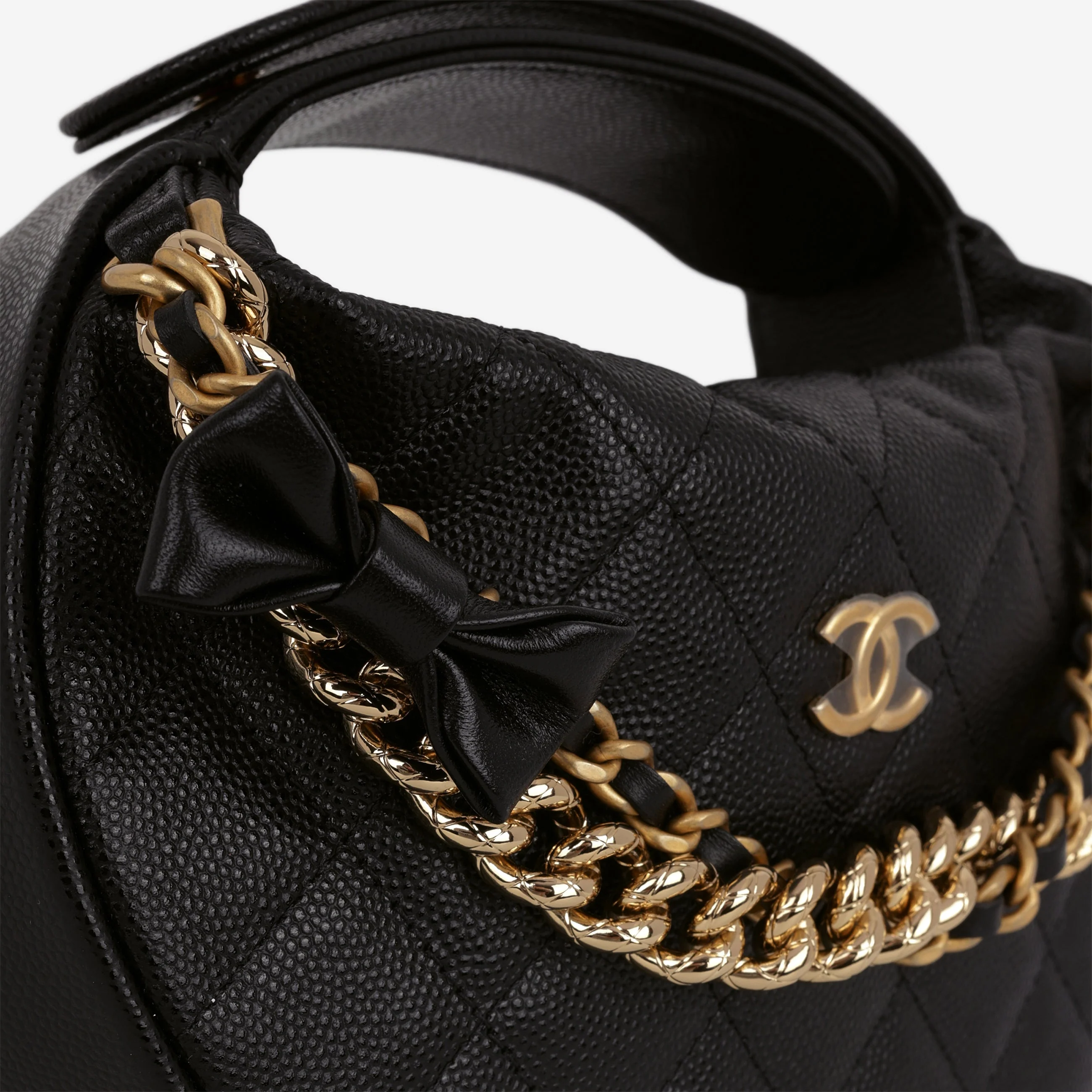 Chanel Mini Bow Hobo Pouch - Black Caviar | Gold Hardware - Image 8