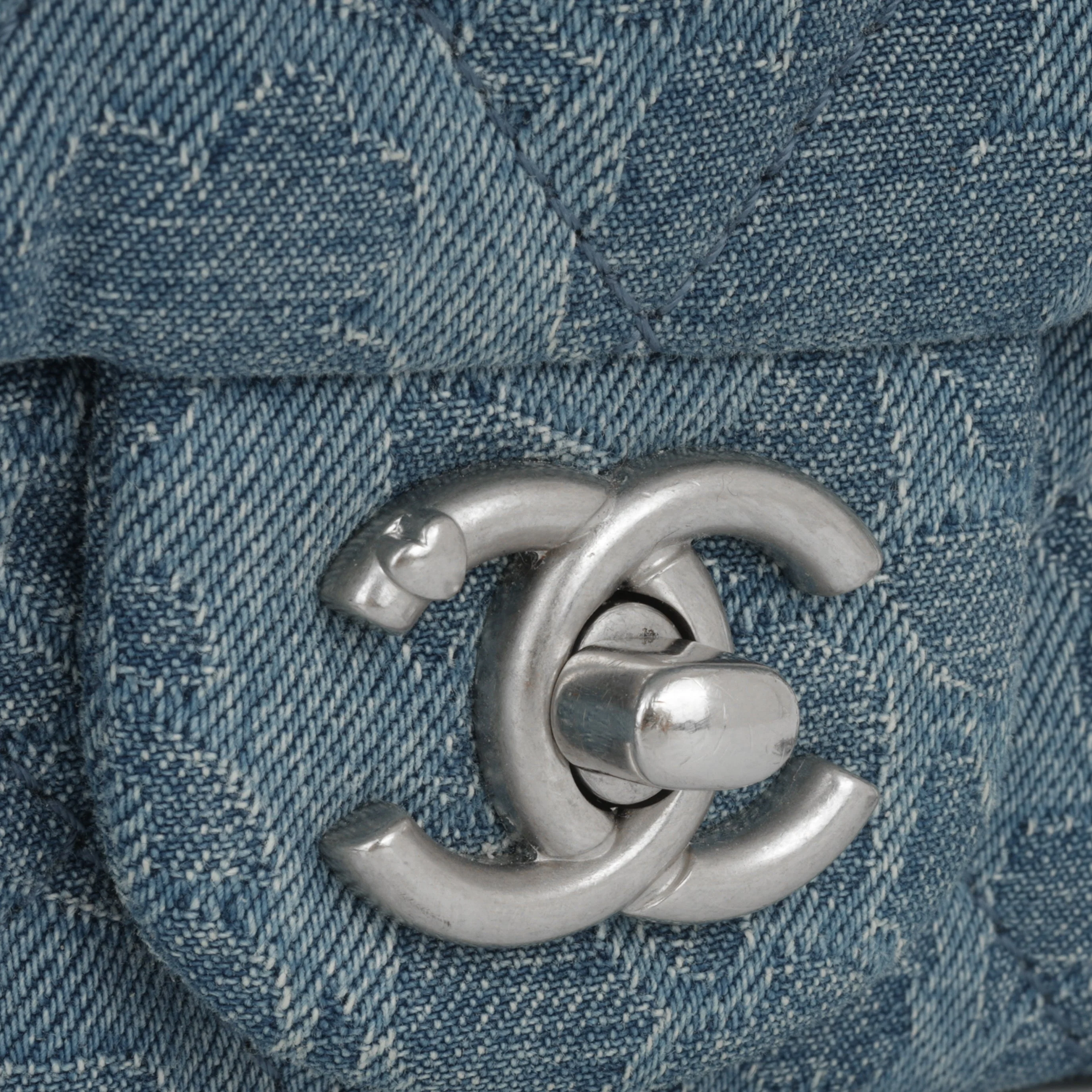 Chanel Mini Camellia Heart Crush - Blue Embroidered Denim | Silver Hardware - Image 10