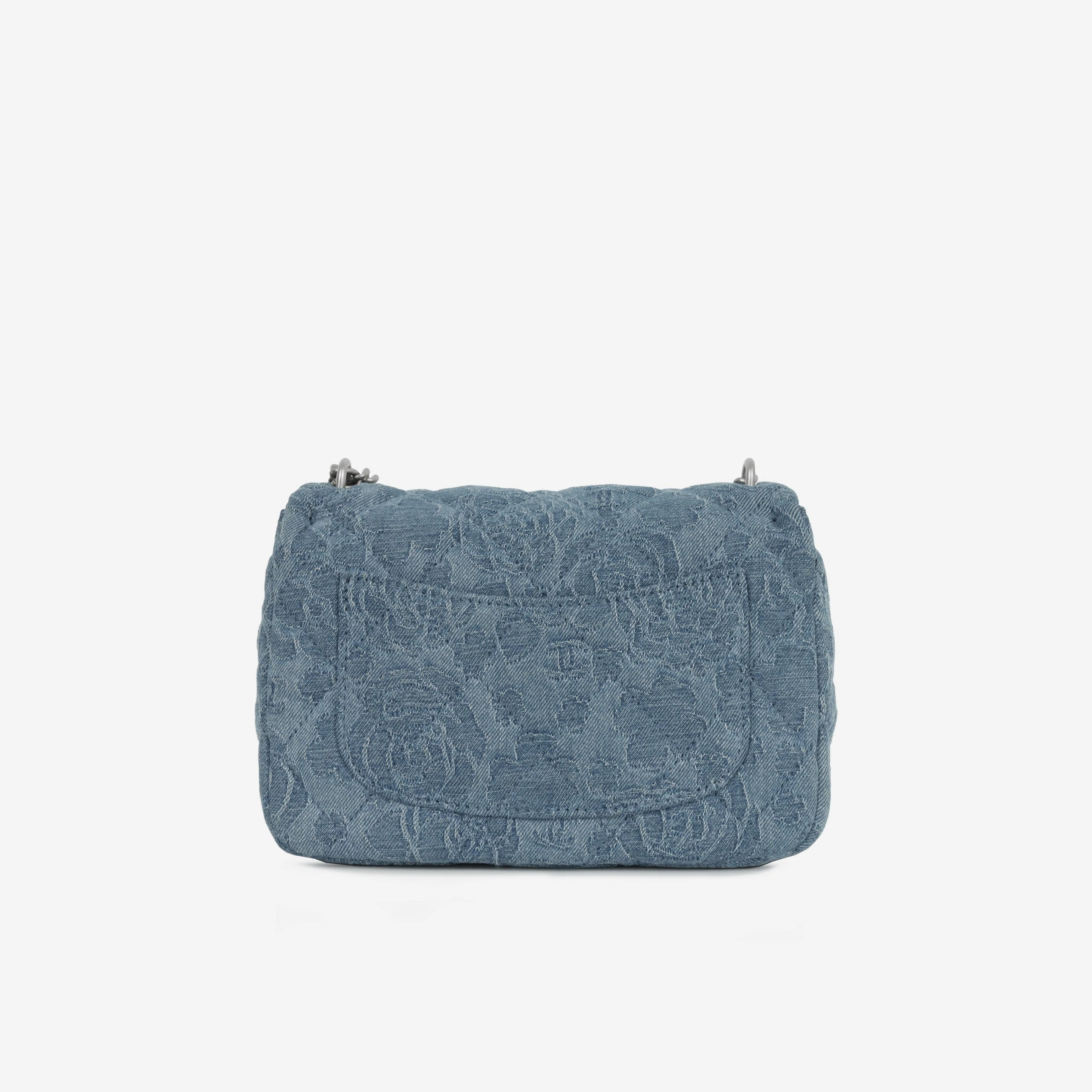 Chanel Mini Camellia Heart Crush - Blue Embroidered Denim | Silver Hardware - Image 3