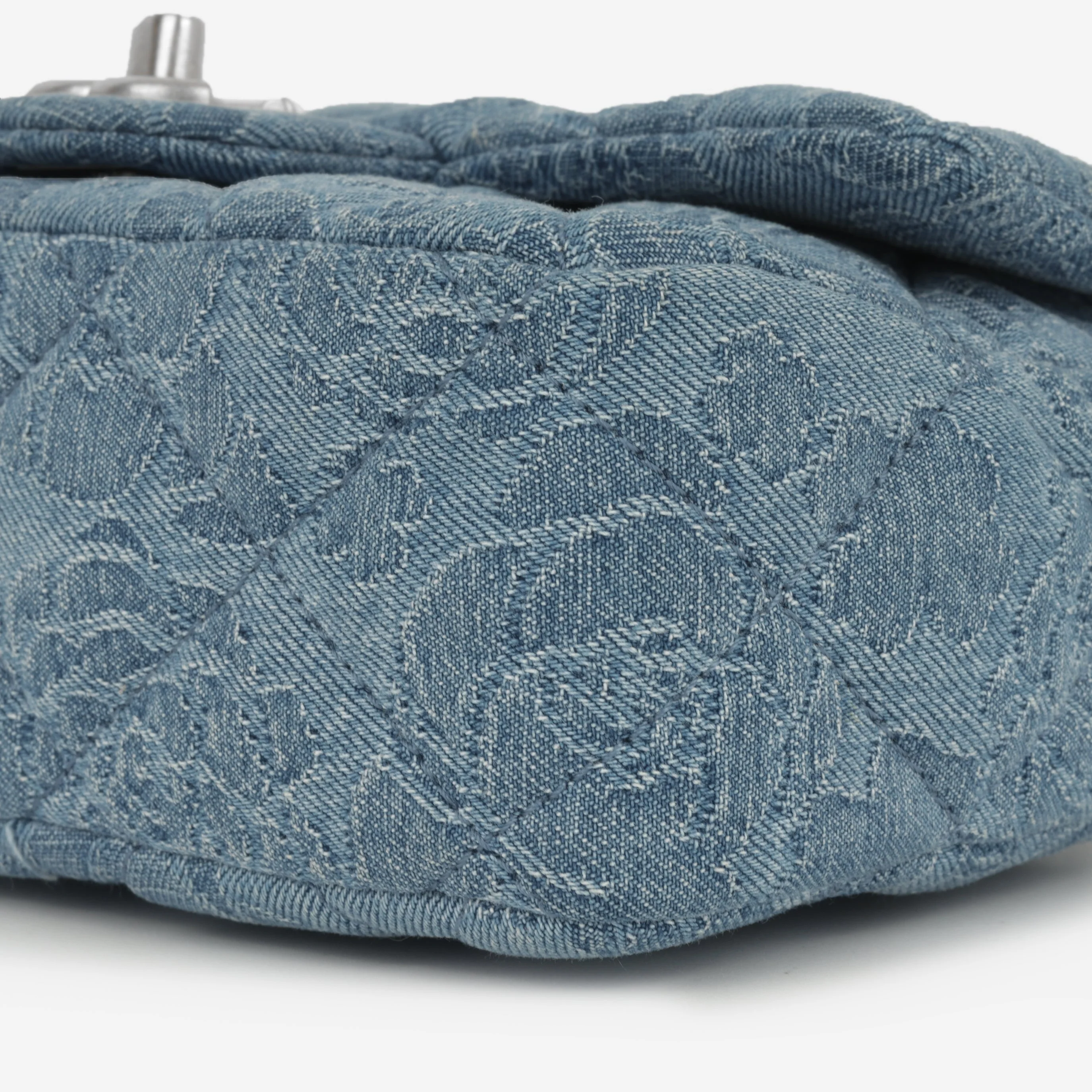 Chanel Mini Camellia Heart Crush - Blue Embroidered Denim | Silver Hardware - Image 5