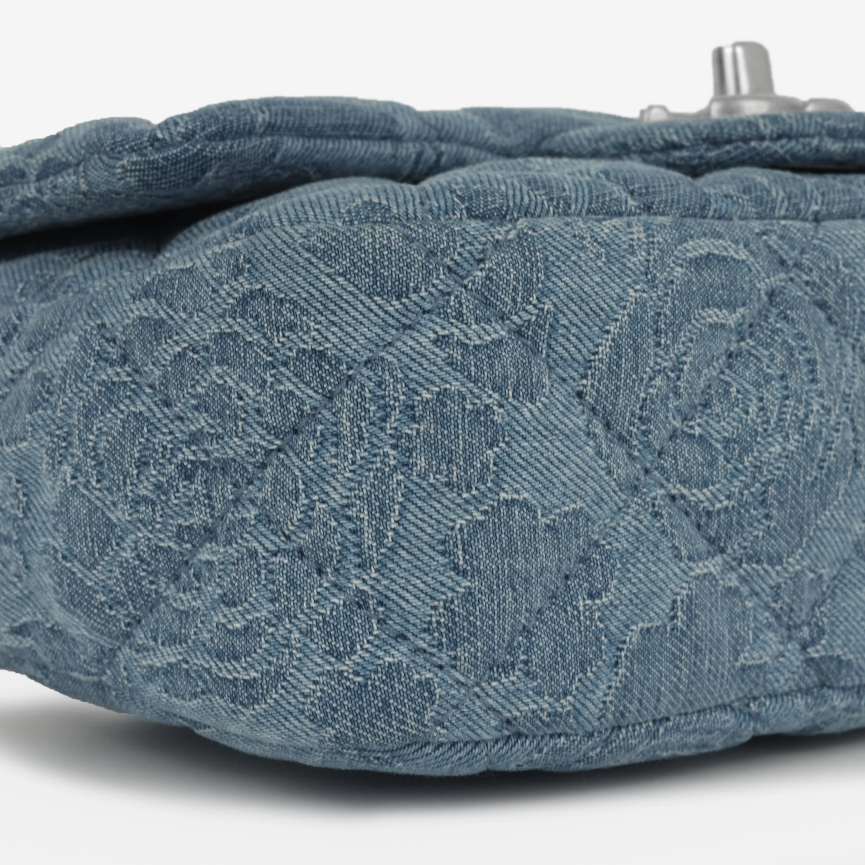 Chanel Mini Camellia Heart Crush - Blue Embroidered Denim | Silver Hardware - Image 6
