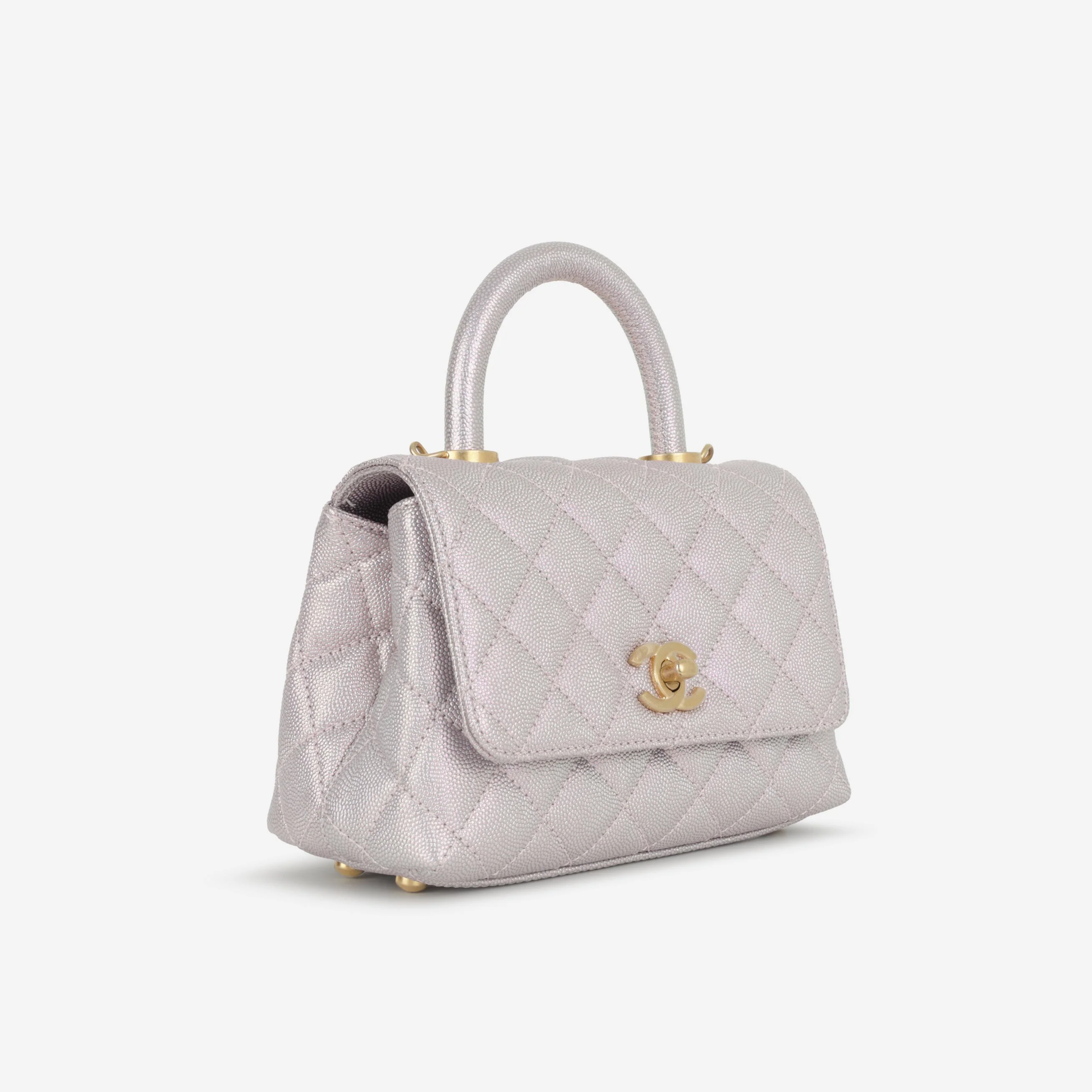 Chanel Mini Coco Handle - Iridescent Lilac Caviar | Champagne Gold Hardware - Image 2