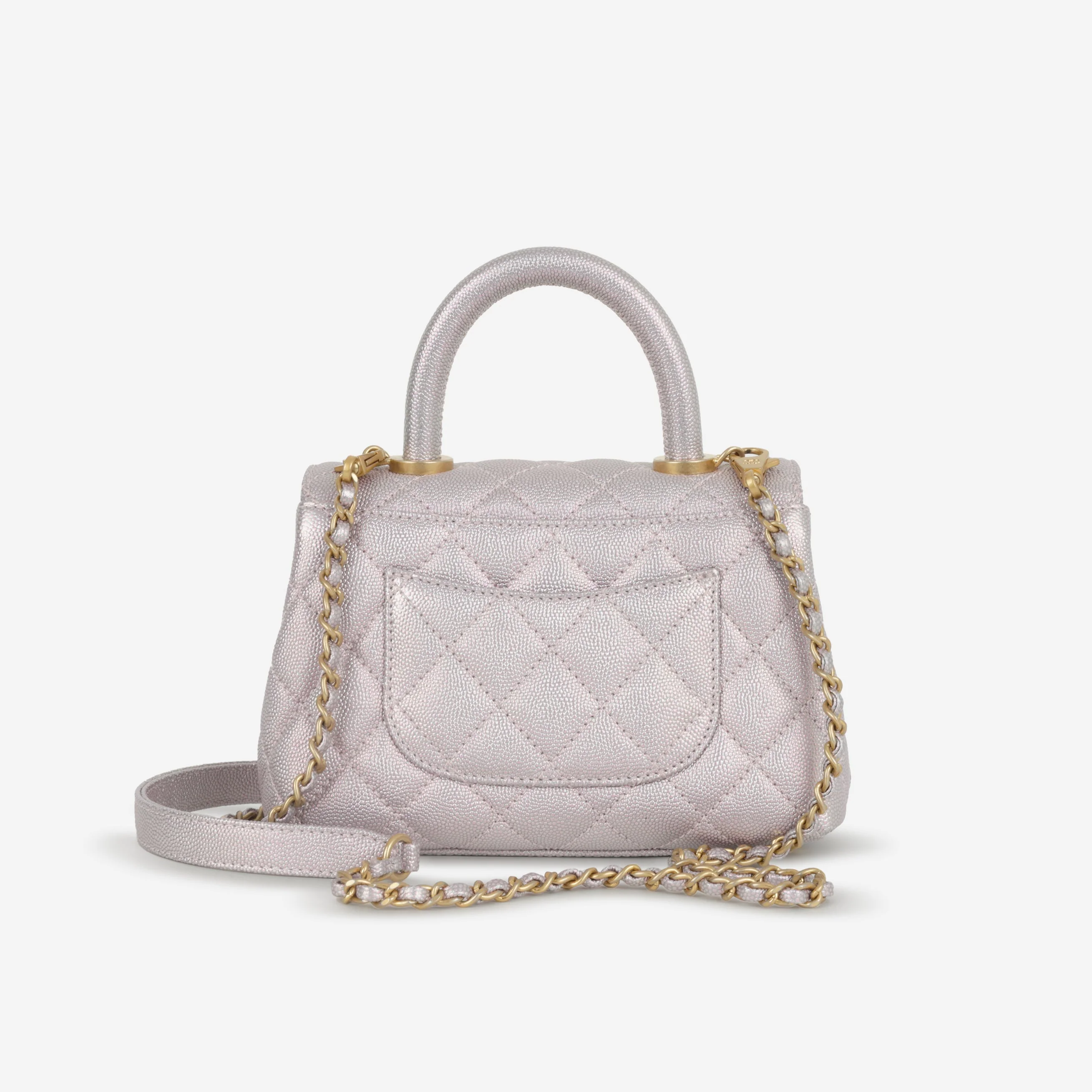 Chanel Mini Coco Handle - Iridescent Lilac Caviar | Champagne Gold Hardware - Image 3